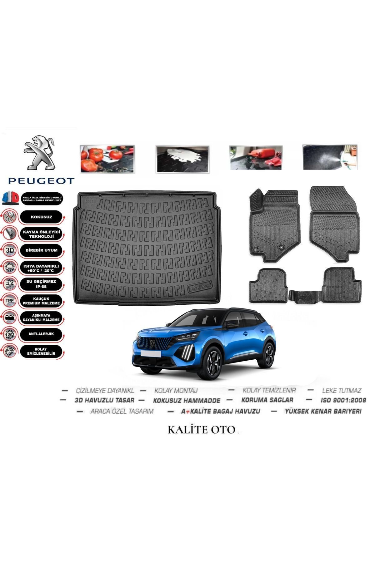 Peugeot 2008 2024 Model 3D Bagaj Havuzu+4D Havuzlu Paspas Setii
