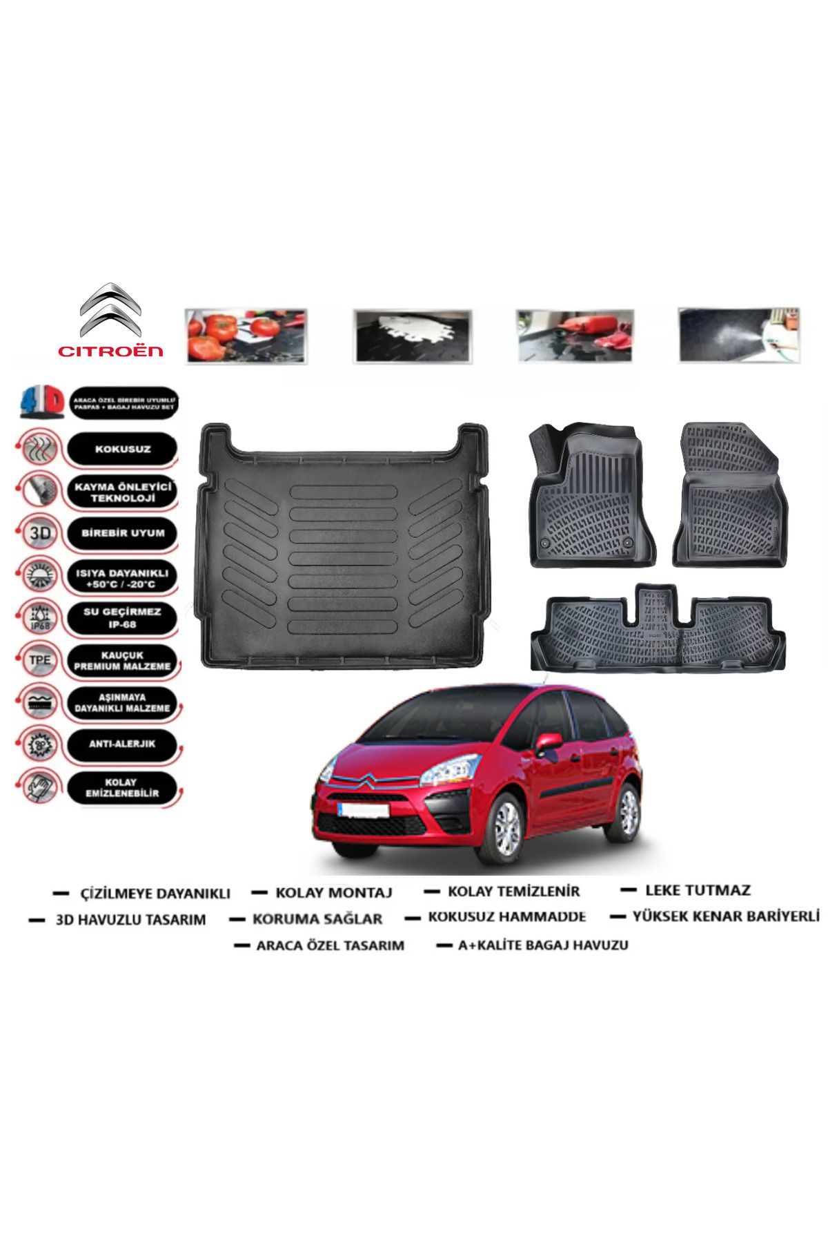 Citroen C4 Grand Picasso 7 koltuk 2013 Model Bagaj Havuzu Araca Özel Paspas Takımı Prrox