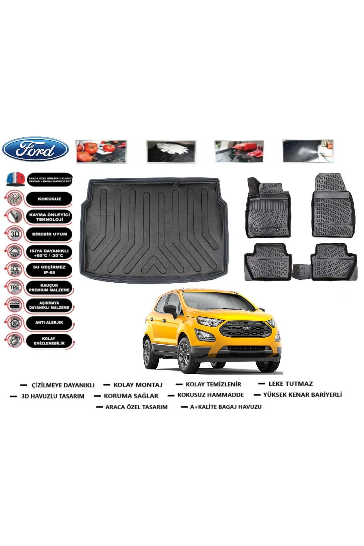 Ford Ecosport 2024 Model Üst Bagaj Havuzu Araca Özel Paspas Takımı Prrox