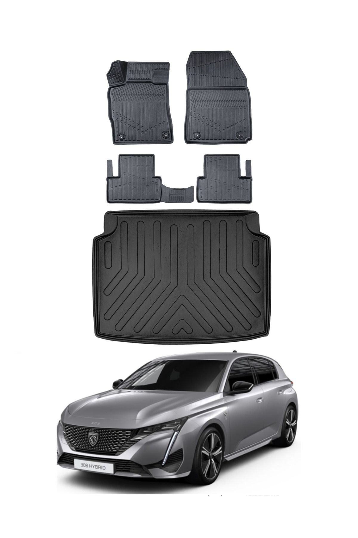 Peugeot 308 2025 Model Bagaj Havuzu Araca Özel Siyah Paspas Takımı
