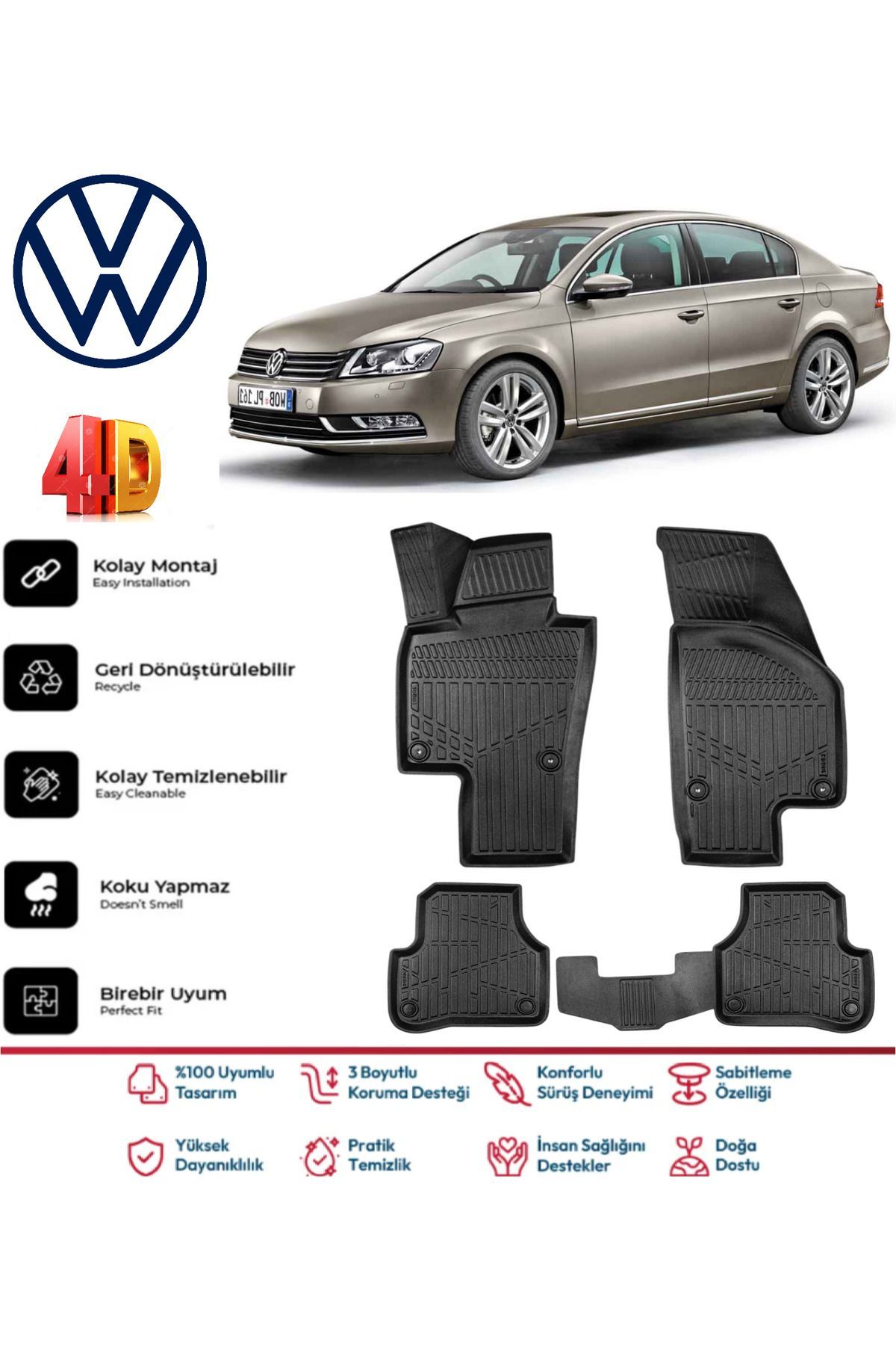Volkswagen Passat B7 2012 Model 4D Havuzlu Paspas