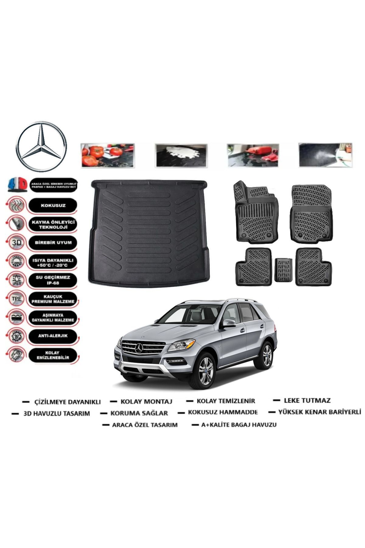 Mercedes ML 166 Serisi 2013 Model Bagaj Havuzu Araca Özel Paspas Takımı Prrox