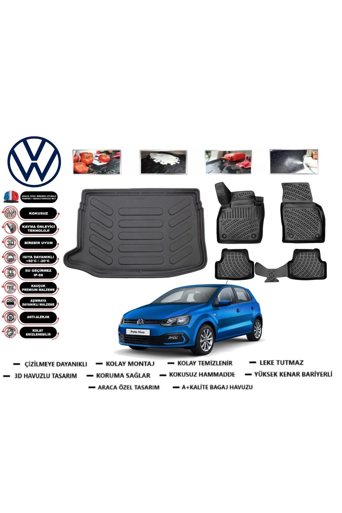 Volkswagen Polo 6R 2010 Model Üst Bagaj Havuzu Araca Özel Paspas Takımı Prrox