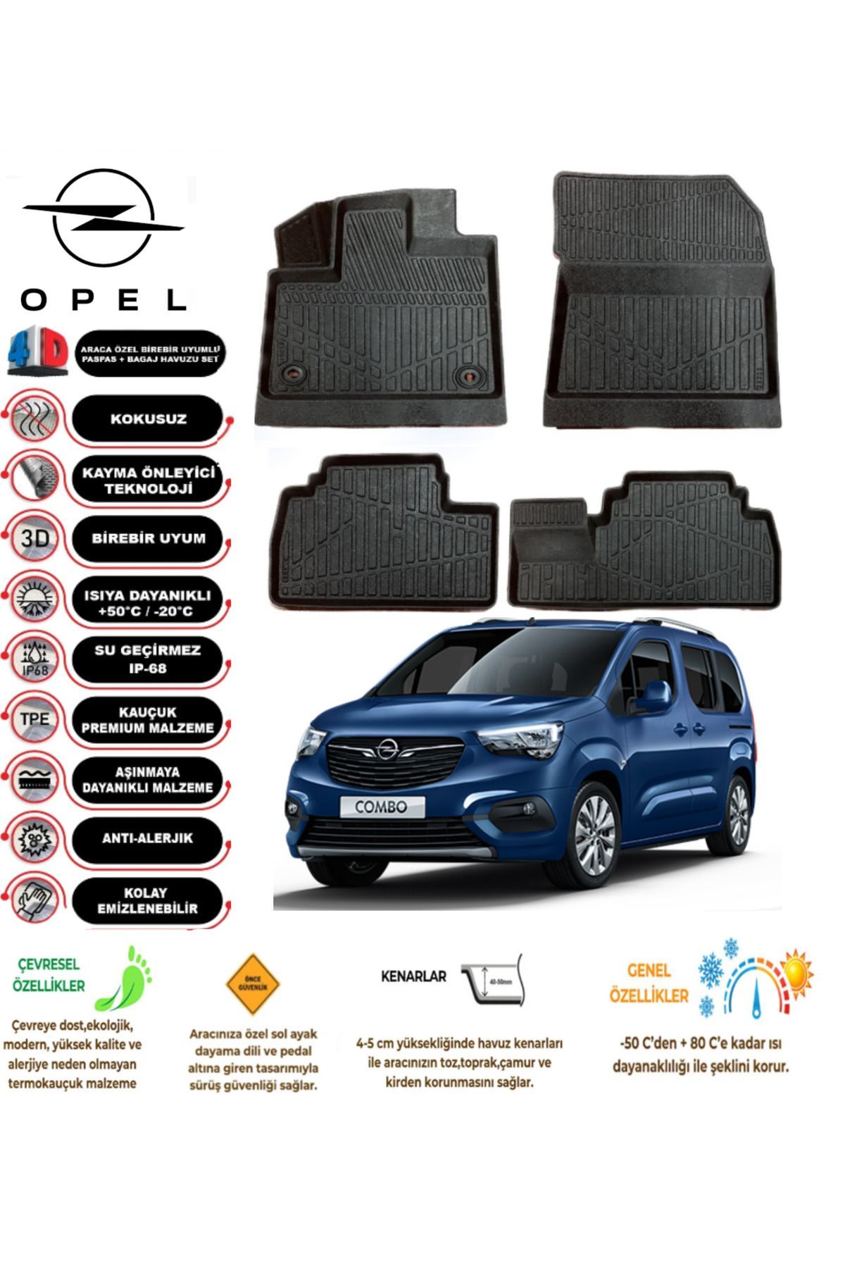 Opel Combo 2019 Model 4D Araca Özel Havuzlu Paspas Takımı