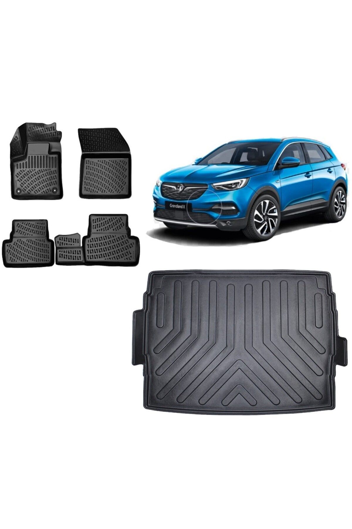 Opel Grandland 2019 Model ÜST Kademe 3D Bagaj Havuzu+3D Havuzlu Araca Özel Paspas Takımı