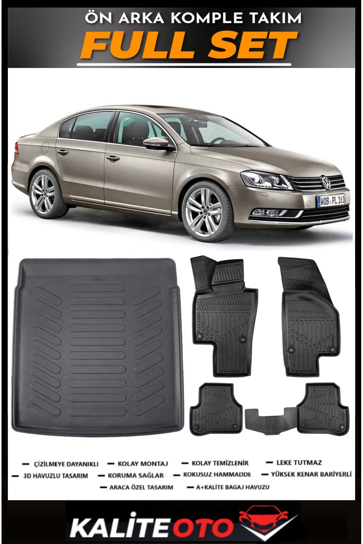 Volkswagen Passat B7 Bagaj Havuzu+4.5D Havuzlu Paspas Seti 2012 Model