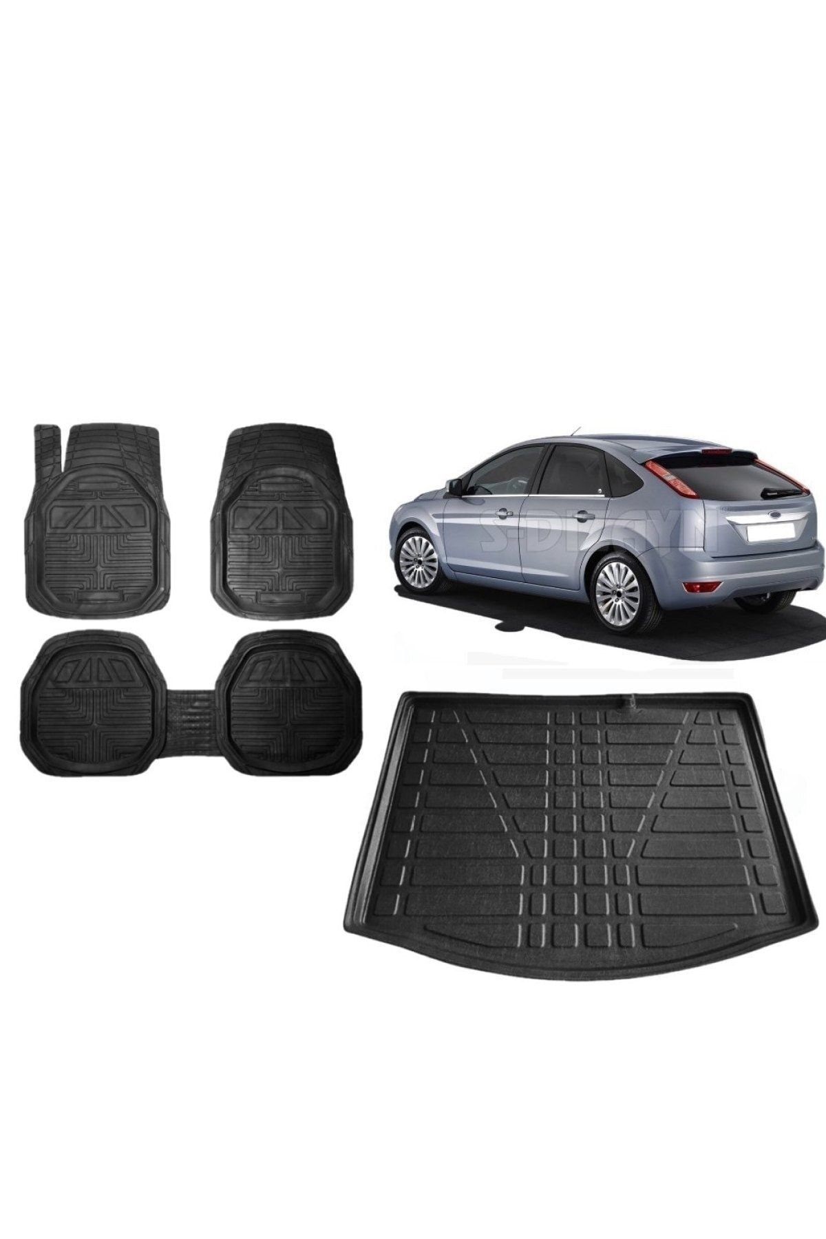 Focus 2 Hatchback 2006 Kalın Stepneli Model 3d Bagaj Havuzu+3d Havuzlu Paspas Takımı