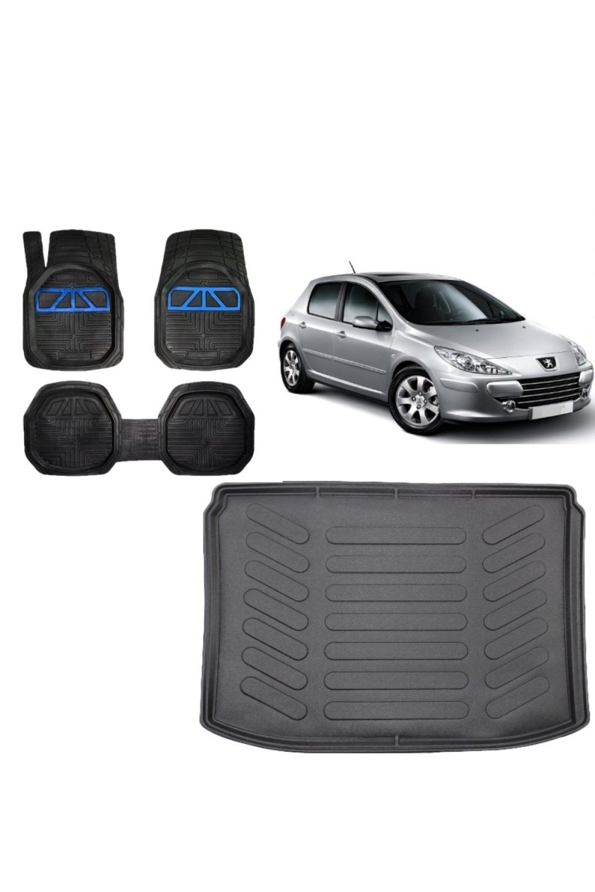 Peugeot 307 Hatchback 2002 Model 3D Bagaj Havuzu+3D Havuzlu Araca Özel Paspas Takımı