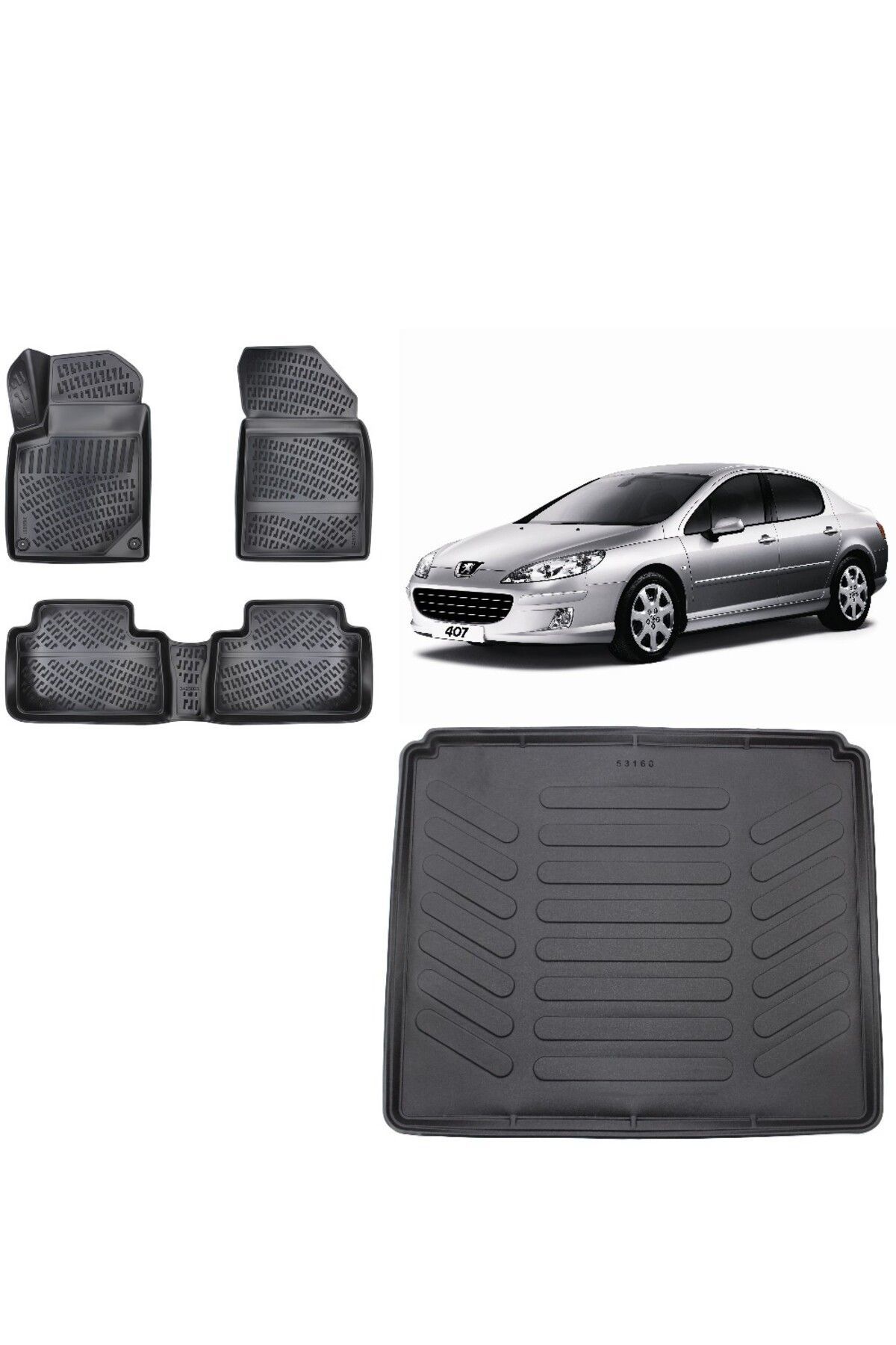 Peugeot 407 Sedan 2011 Model 3D Bagaj Havuzu+3D Havuzlu Araca Özel Paspas Takımı