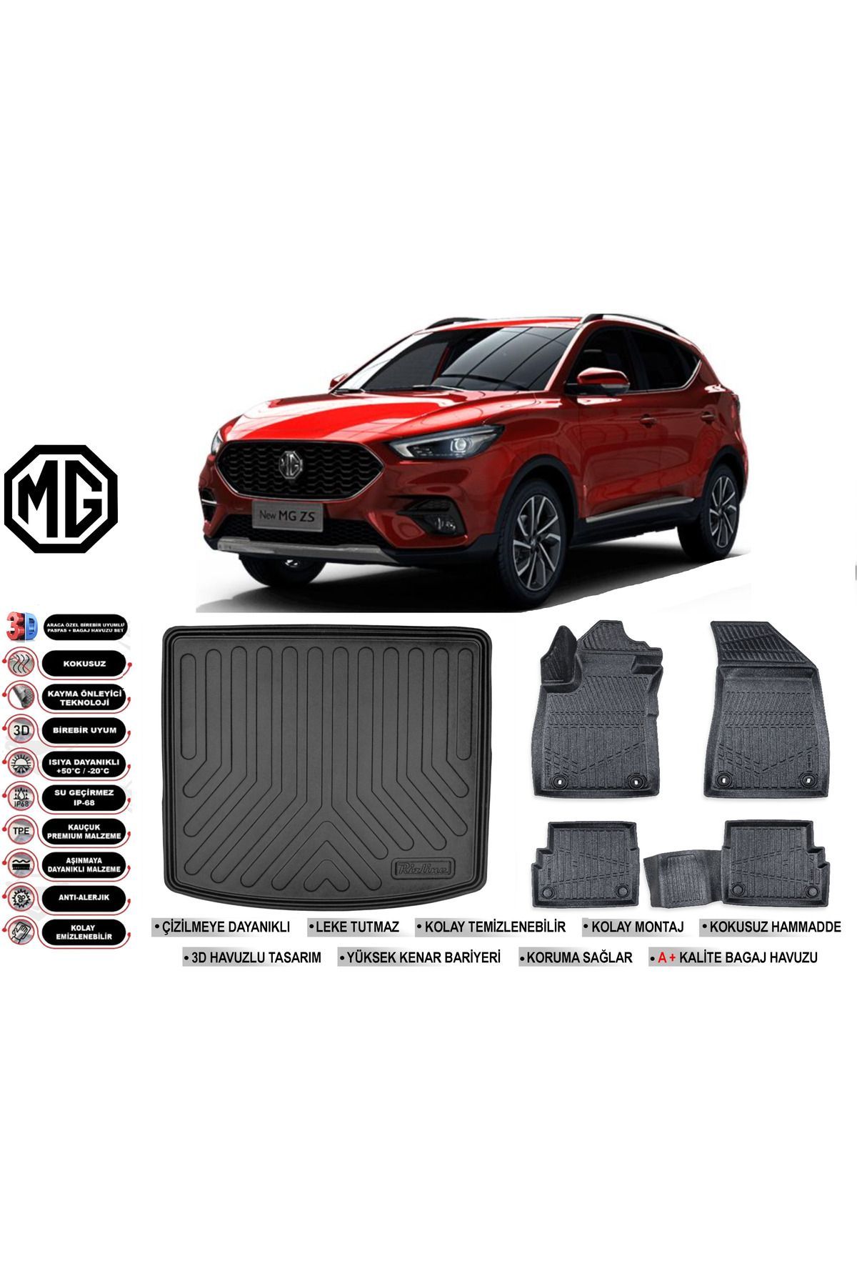 MG ZS 2022 Model Üst Bagaj Havuzu Araca Özel Siyah Havuzlu Paspas Takımı Sett