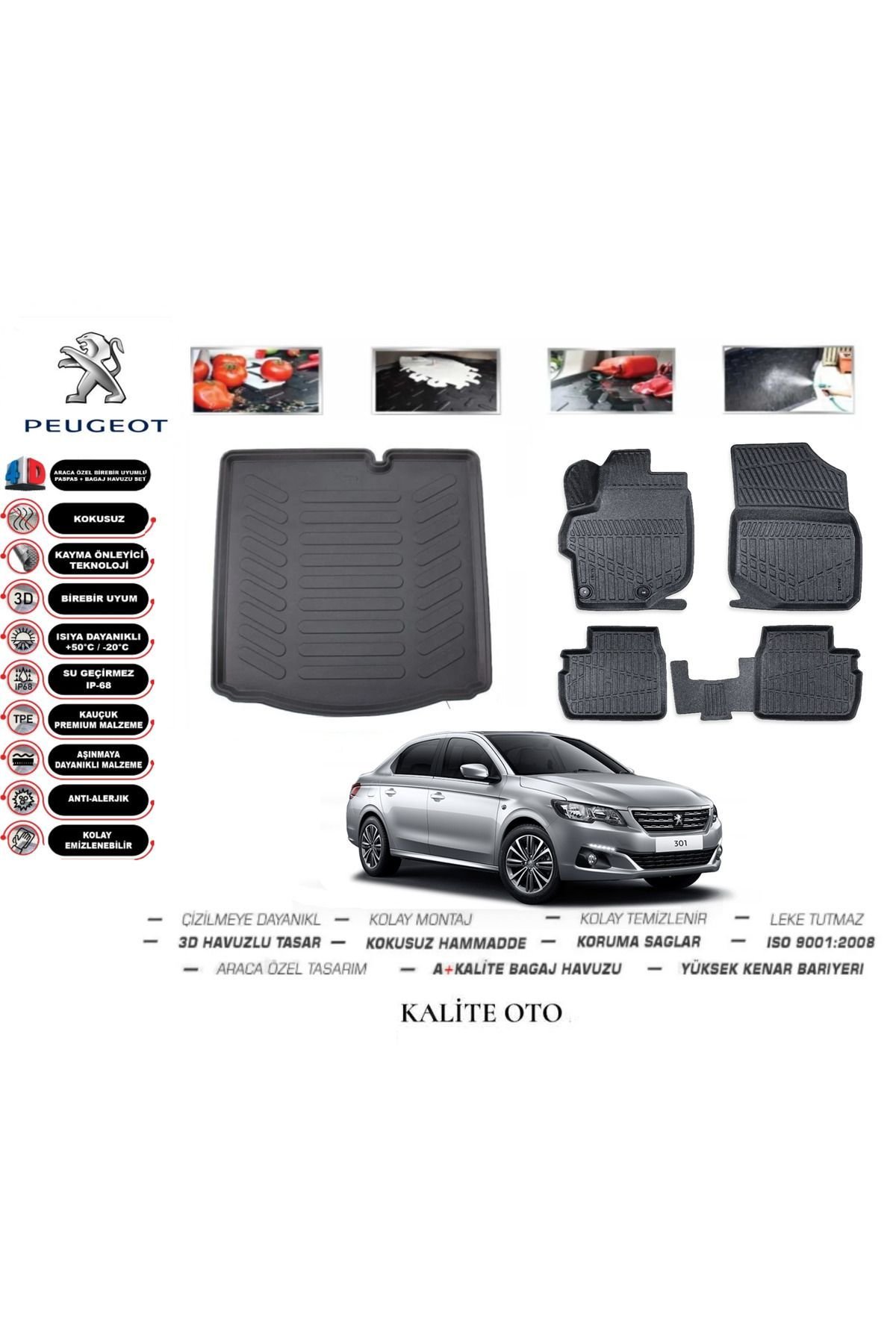 Peugeot 301 2013 Model 3D Bagaj Havuzu+4D Havuzlu Paspas Setii