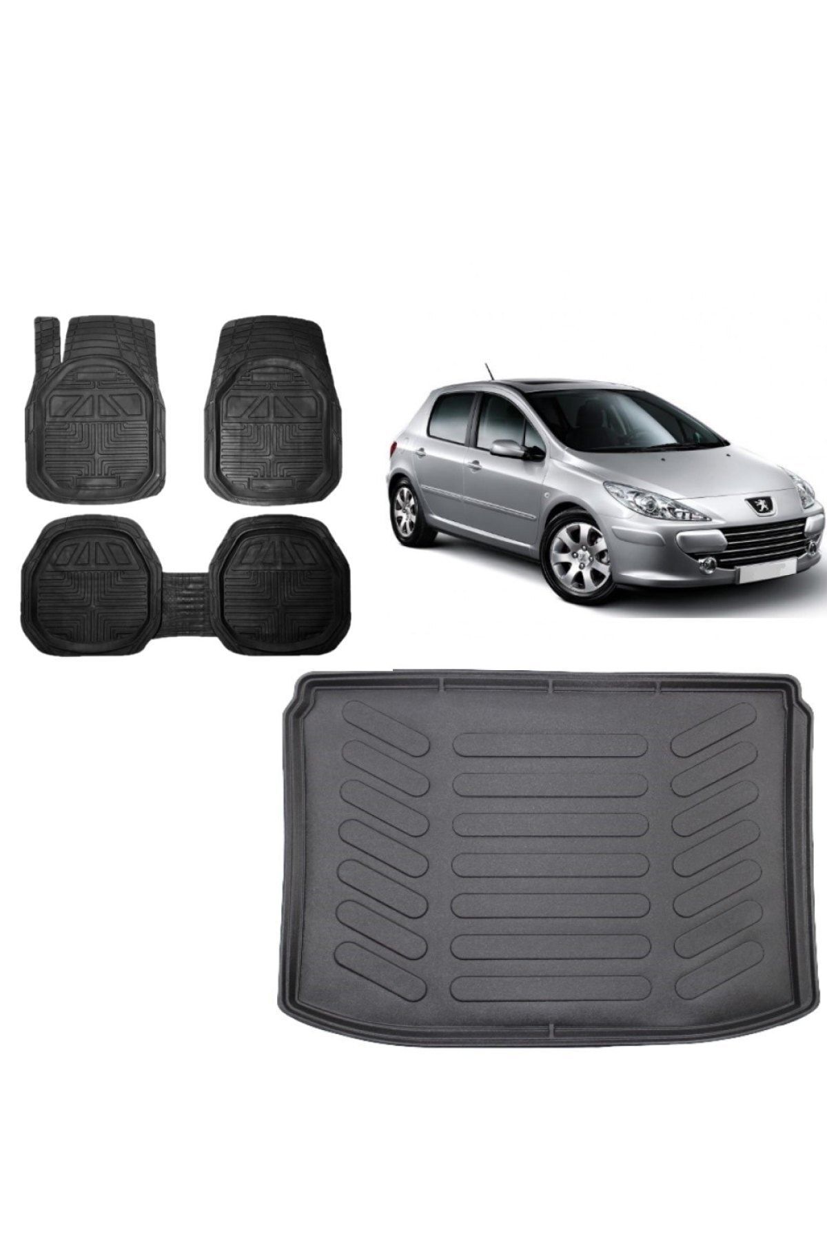Peugeot 307 Hatchback 2001 Model 3D Bagaj Havuzu+3D Havuzlu Araca Özel Paspas Takımı