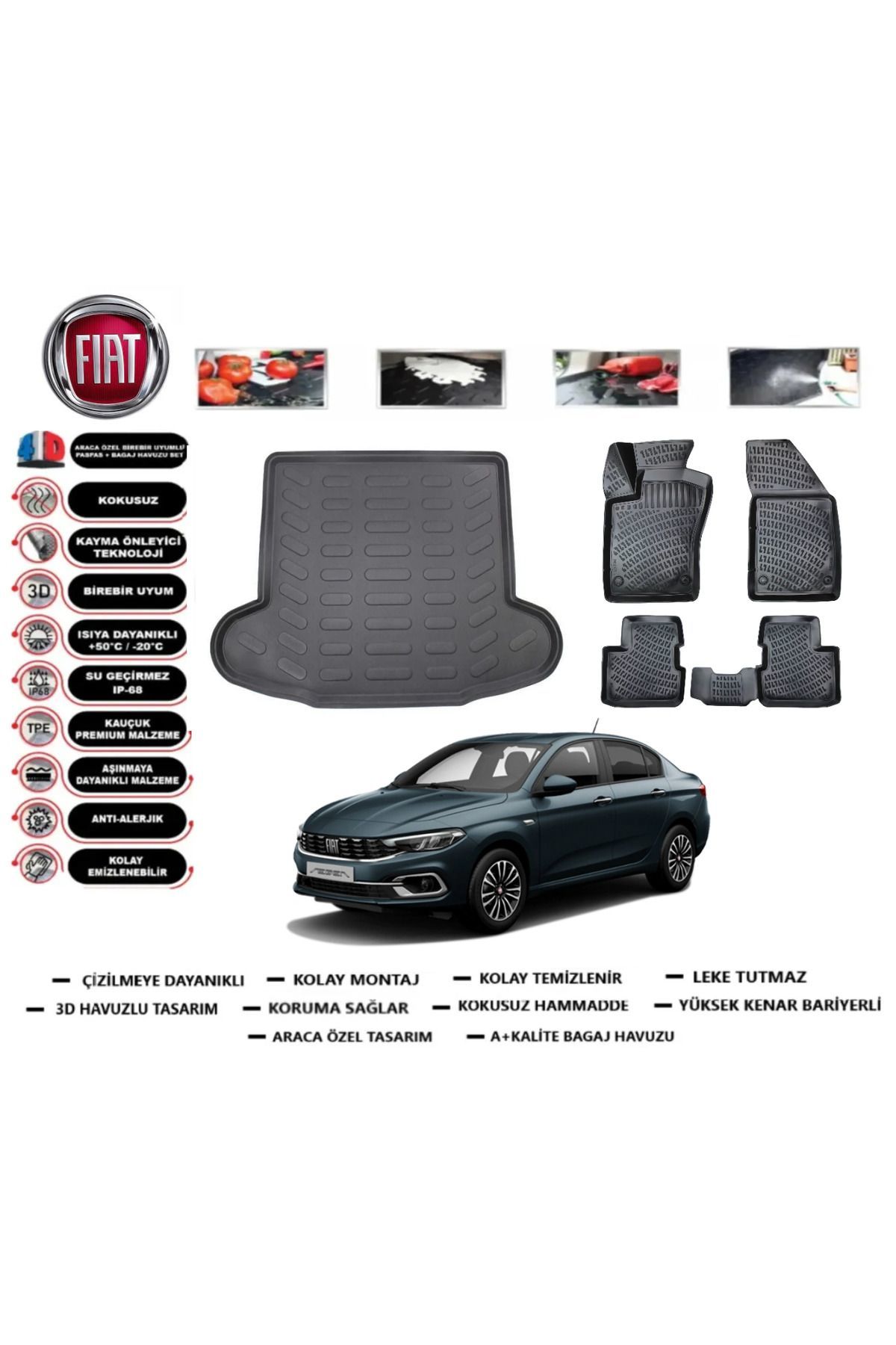 Fiat Egea Sedan 2017 Model Bagaj Havuzu Araca Özel Paspas Takımı Prrox
