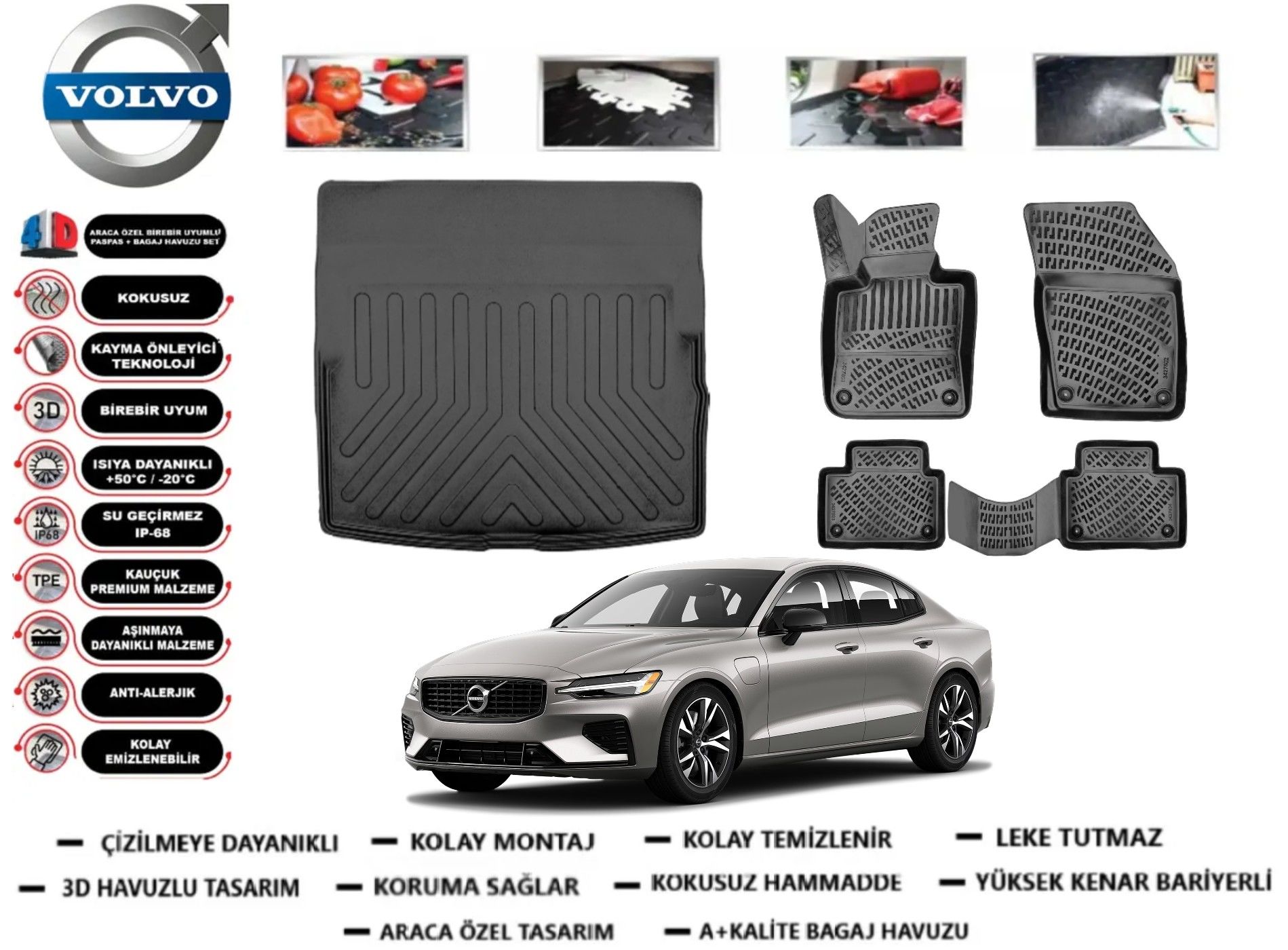 Volvo S60 2018 Sonrası 3D Bagaj Havuzu+3D Havuzlu Paspas