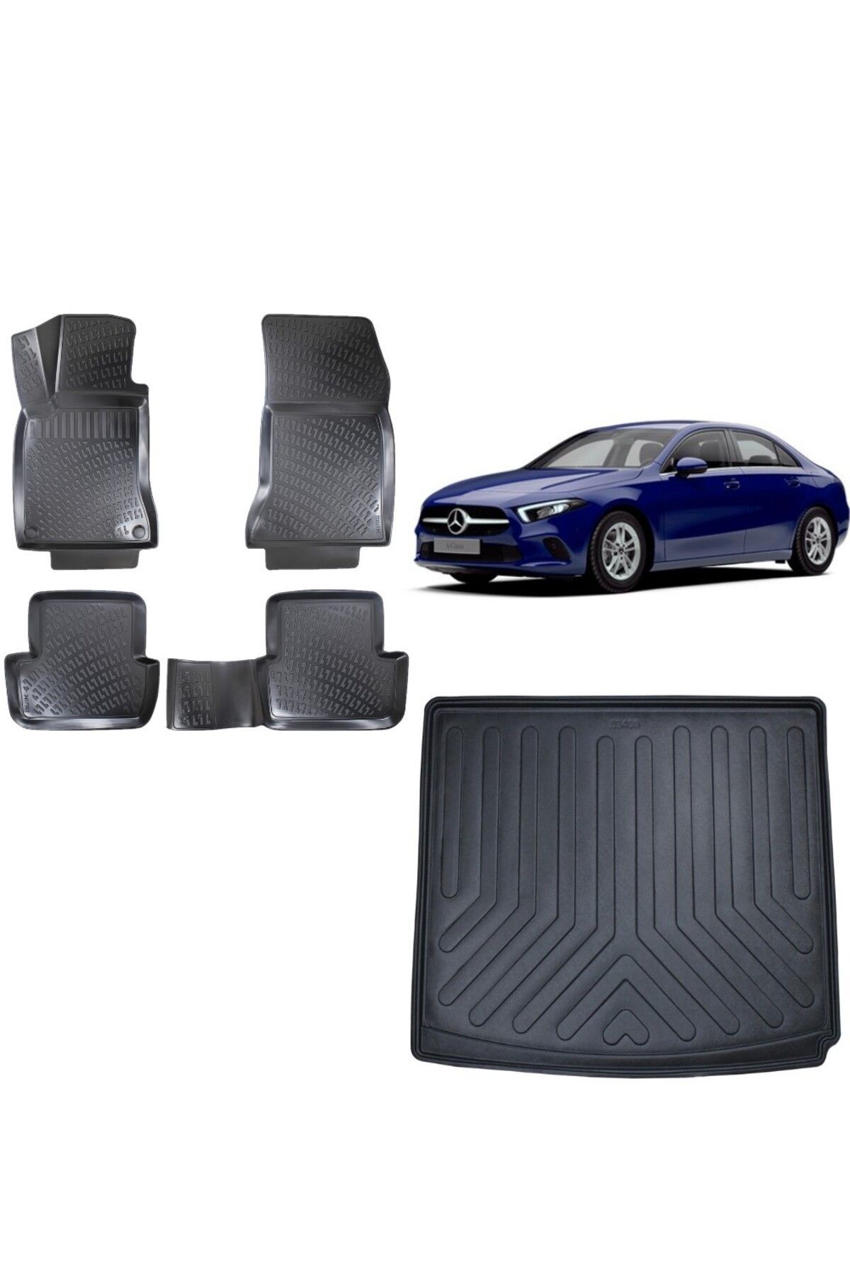 Mercedes A Serisi 2020 Model Sedan Kulaksız 3D Bagaj Havuzu+3D Havuzlu Araca Özel Paspas Takımı