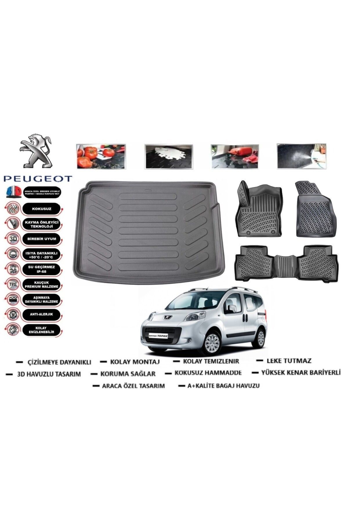 Peugeot Bipper 2013 Model Bagaj Havuzu Araca Özel Paspas Takımı Prrox