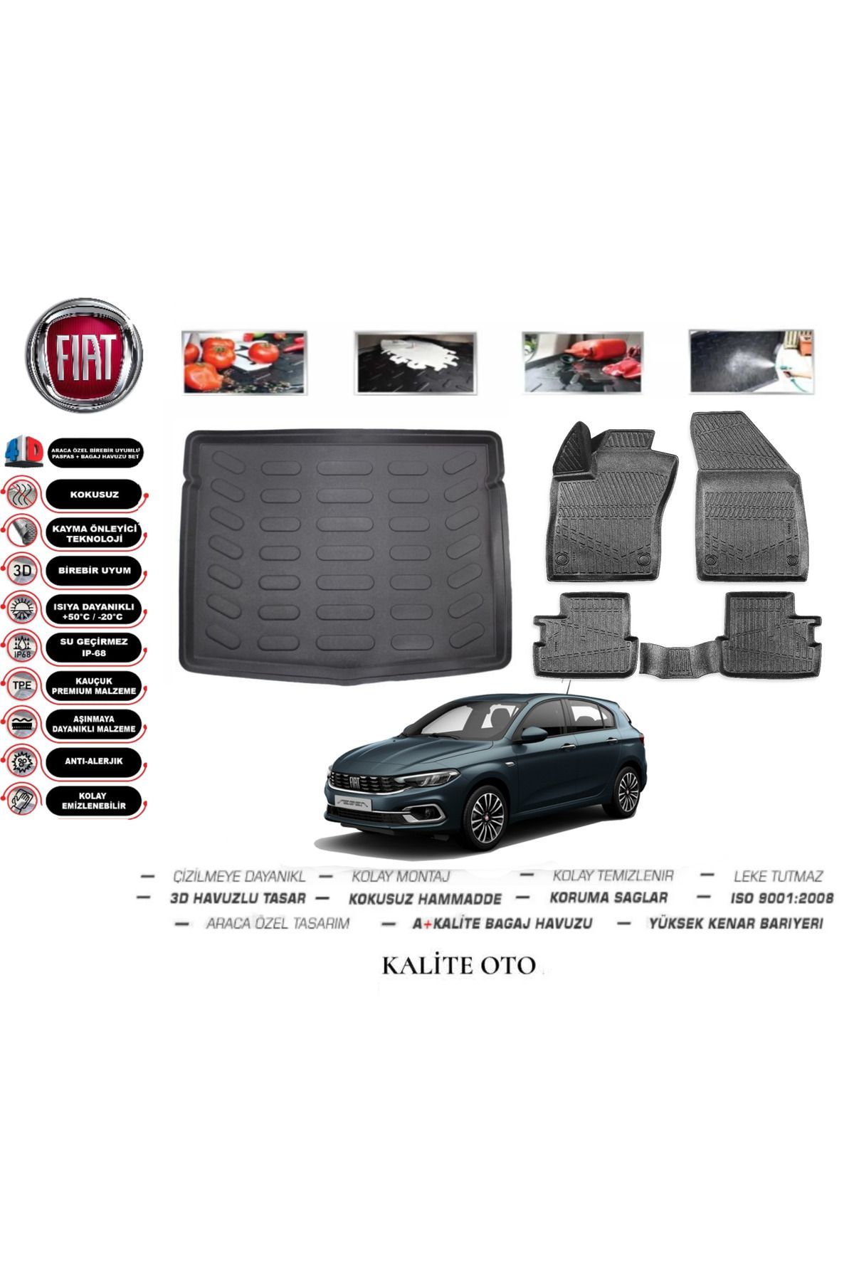 Fiat Egea Station Vagon 2022 Model 3D Bagaj Havuzu+4D Havuzlu Paspas Seti