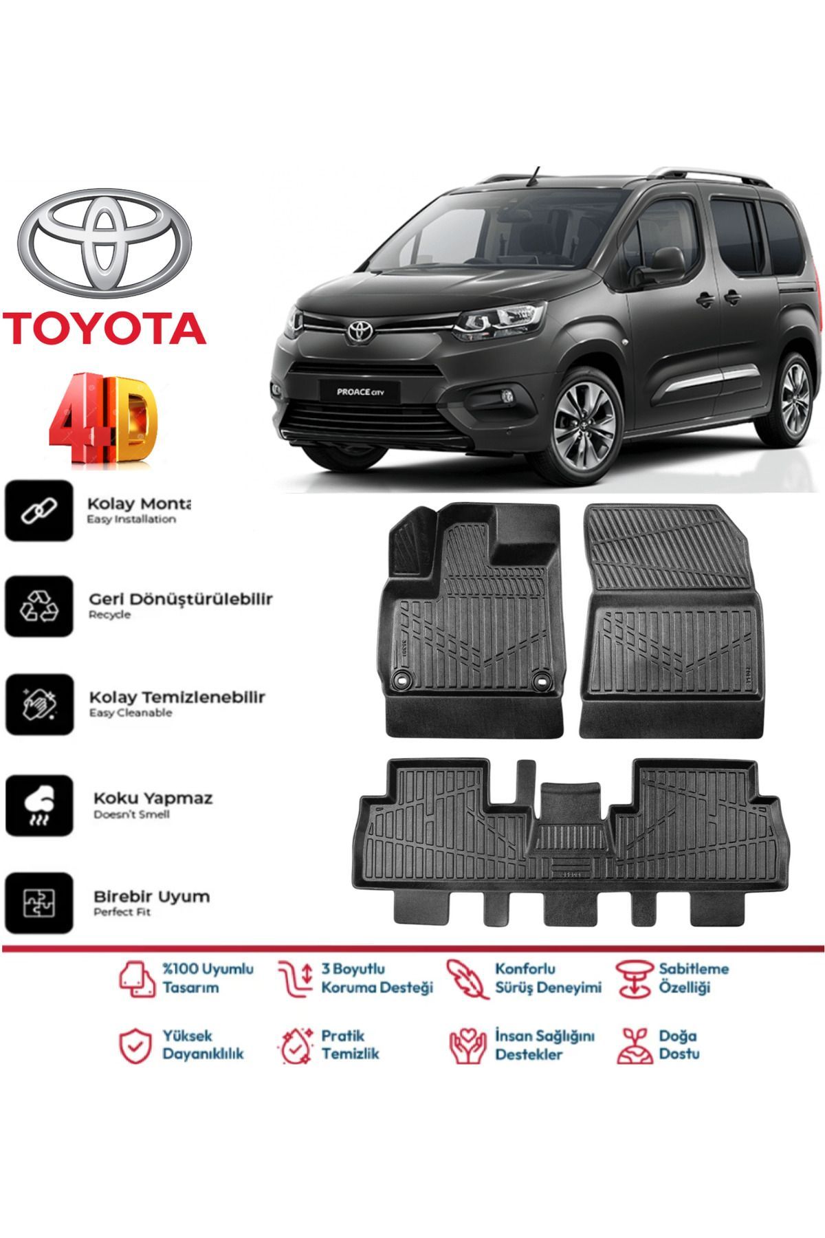 Toyota Proace City 2020 Model 4D Havuzlu Paspas