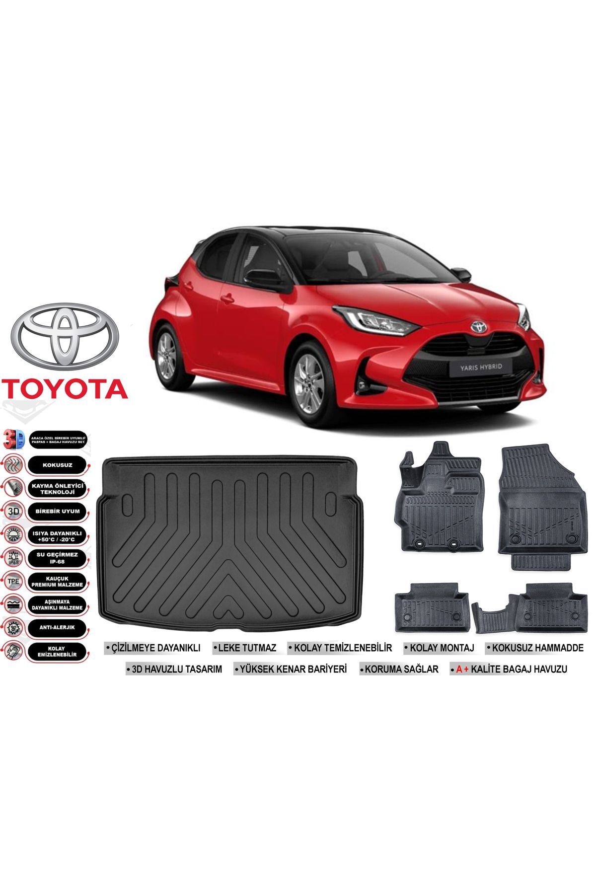 Toyota Yaris 2024 Model Bagaj Havuzu Araca Özel Siyah Havuzlu Paspas Takımı Sett