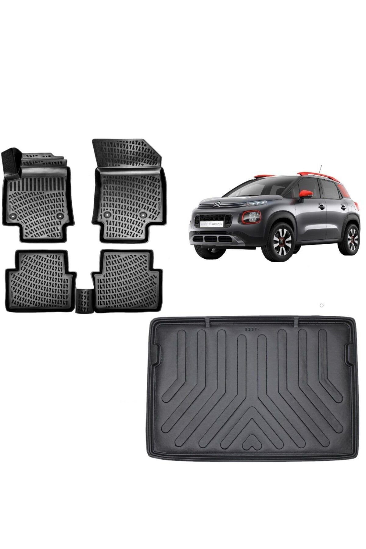 Citroen C3 Aircross 2019 Model Üst Kademe 3D Bagaj Havuzu+3D Havuzlu Araca Özel Paspas Takımı