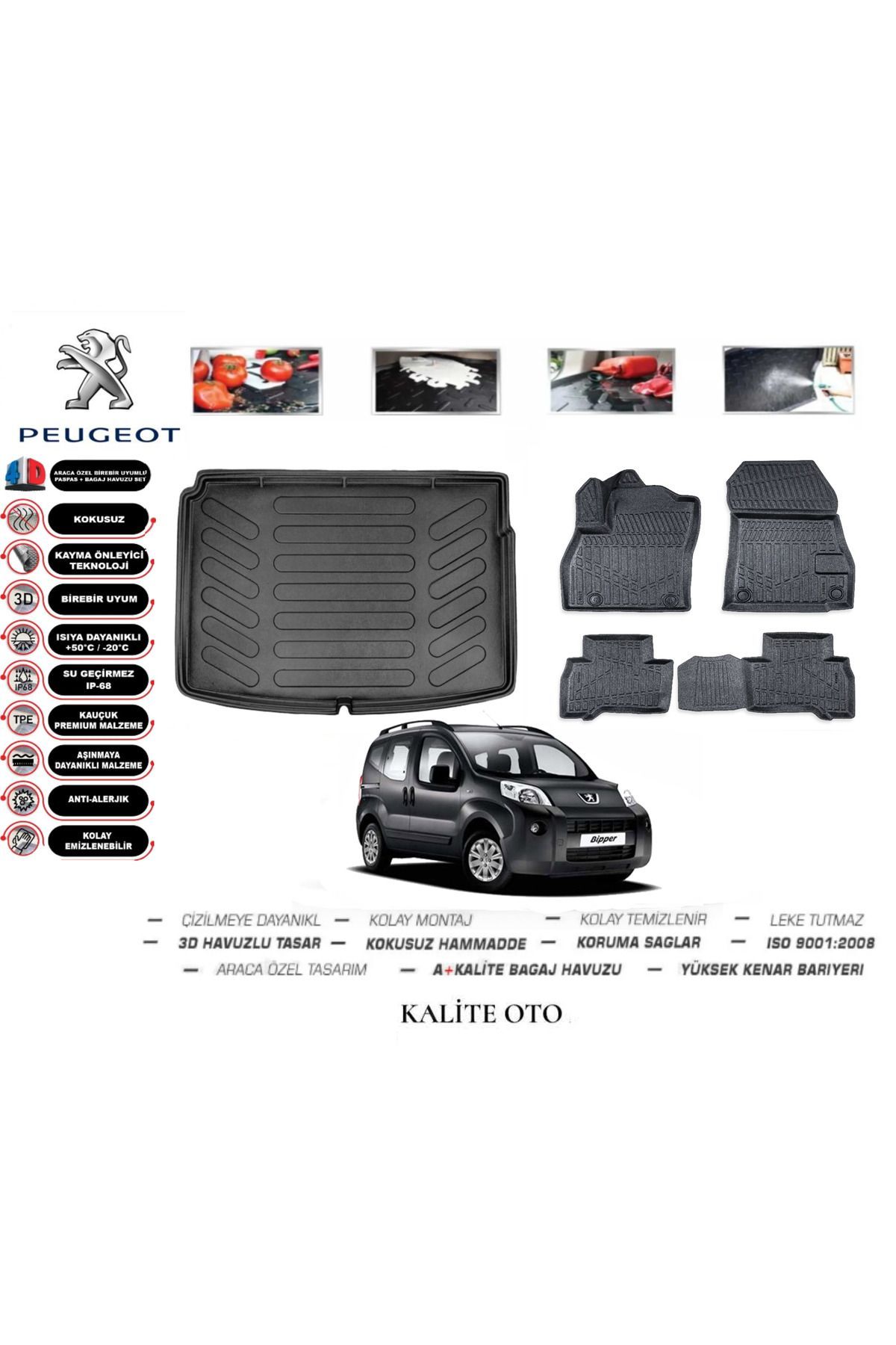 Peugeot Bipper 2015 Model 3D Bagaj Havuzu+4D Havuzlu Paspas Setii