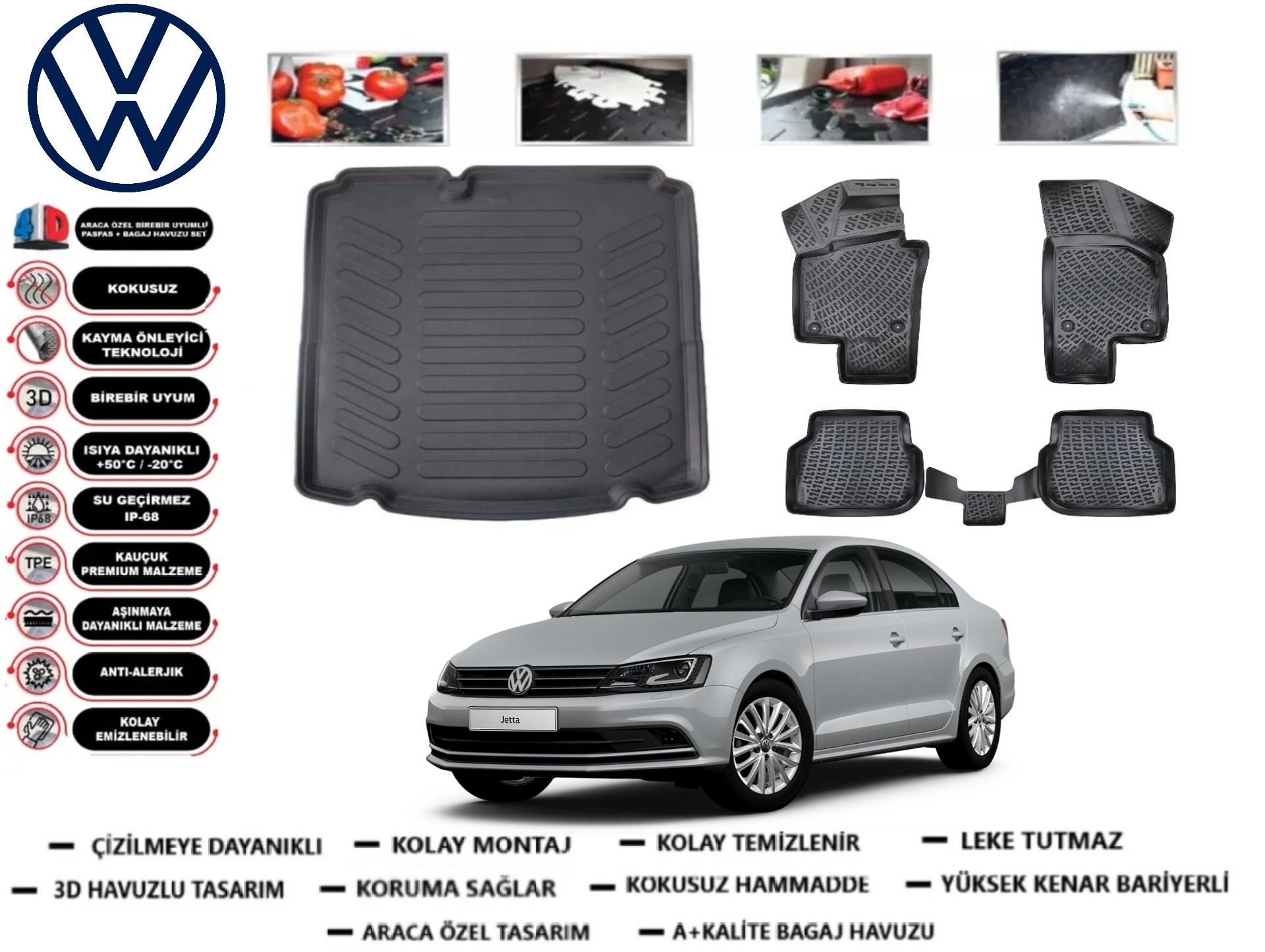 Volkswagen Jetta 2011-2018 3D Bagaj Havuzu+3D Araca Özel Paspas Takımı