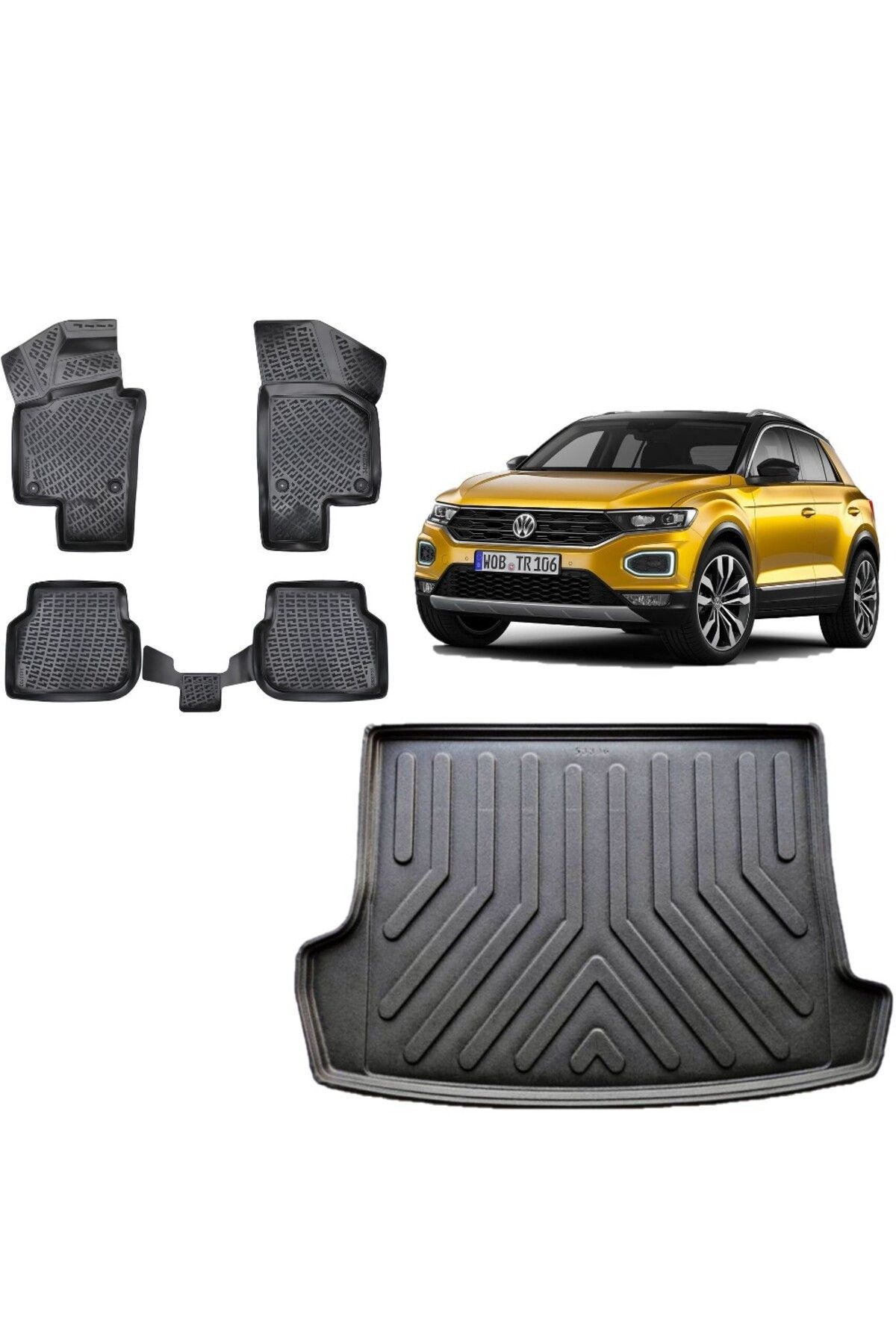 Volkswagen T-Roc 2021 Model Üst kademe 3D Bagaj Havuzu+3D Havuzlu Araca Özel Paspas Takımı