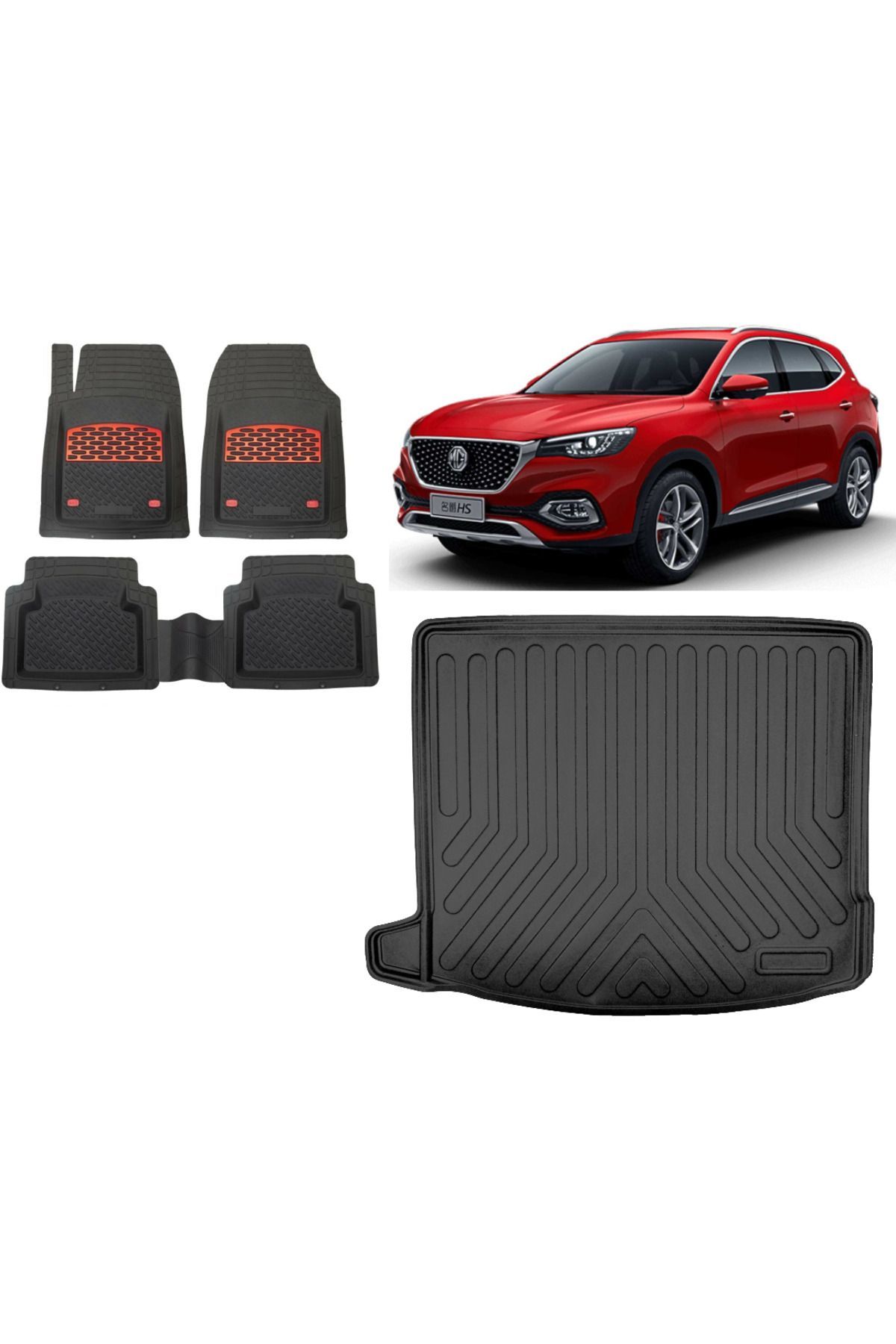 MG HS Benzinli 2019 Model 3D Bagaj Havuzu+3D Havuzlu Safirr Kırmızı Kromlu Paspas