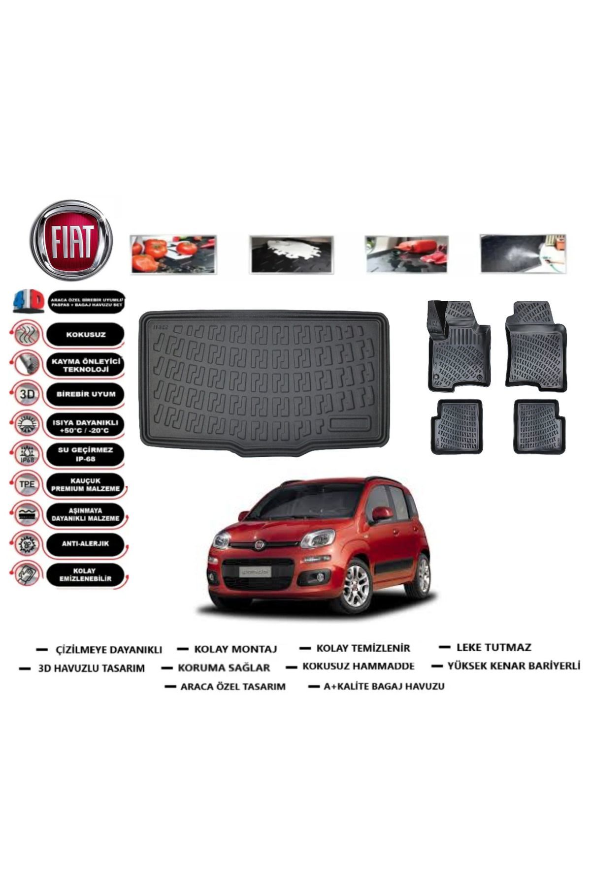 Fiat Panda 2012 Model Bagaj Havuzu Araca Özel Paspas Takımı Prrox
