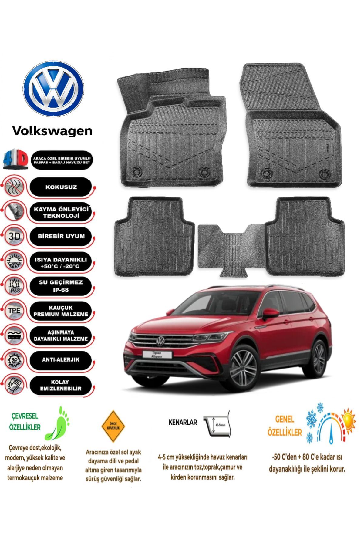 Volkswagen Allspace 2020 Model 4D Araca Özel Havuzlu Paspas Takımı