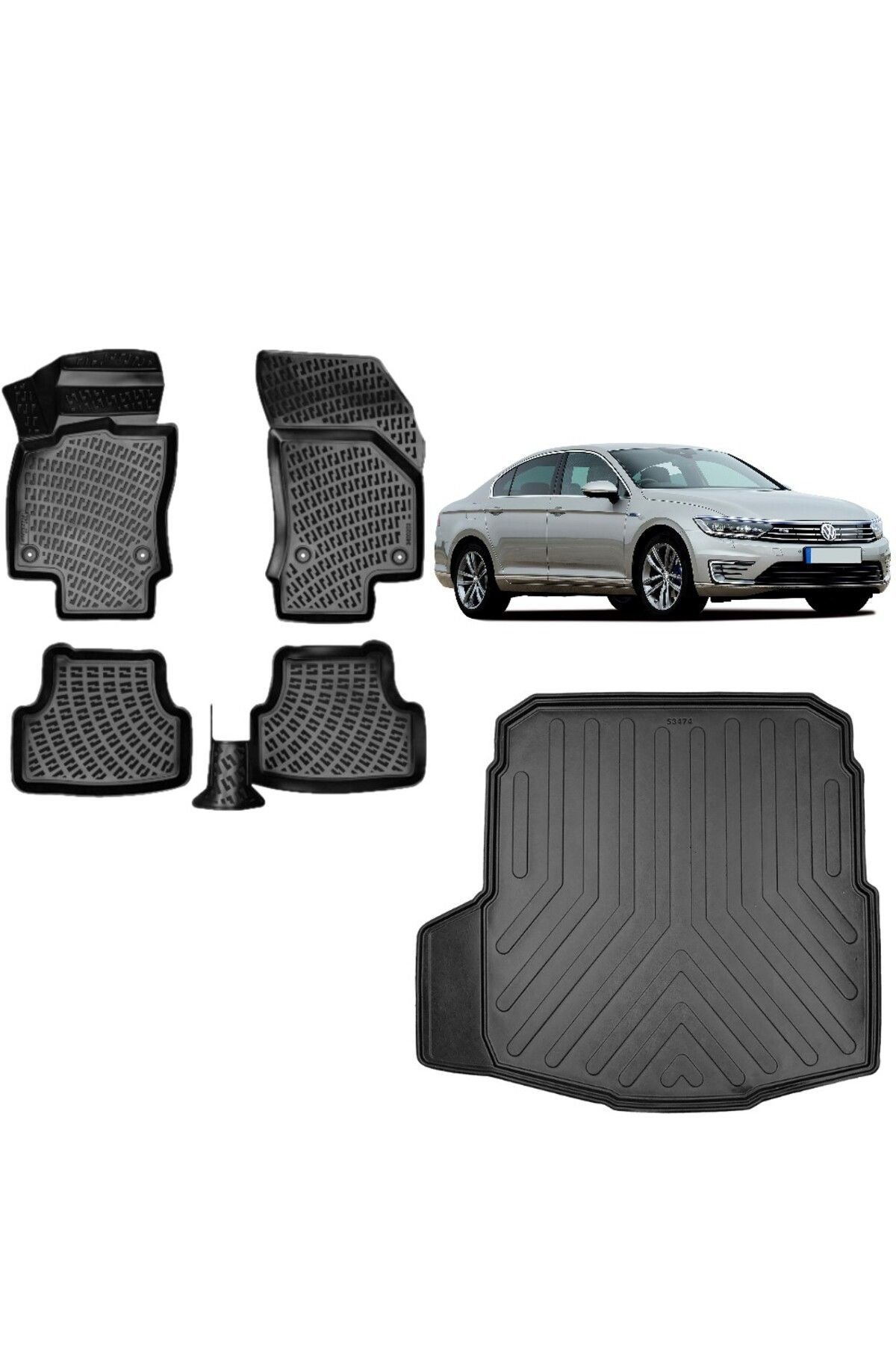 Volkswagen Passat B8 2015 Model 3D Bagaj Havuzu+3D Havuzlu Araca Özel Paspas Takımı