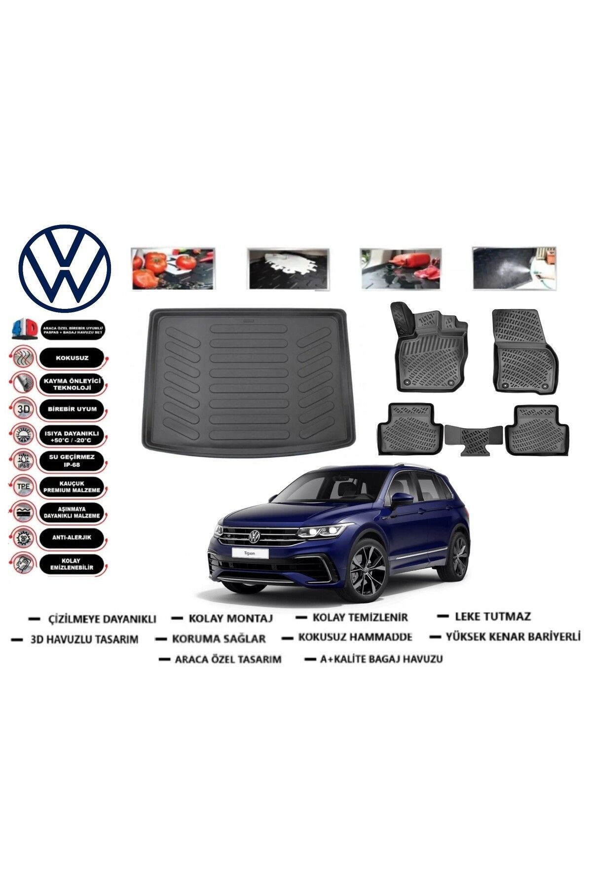 Volkswagen Tiguan 2019 Model Üst Bagaj Havuzu Araca Özel Paspas Takımı Prrox
