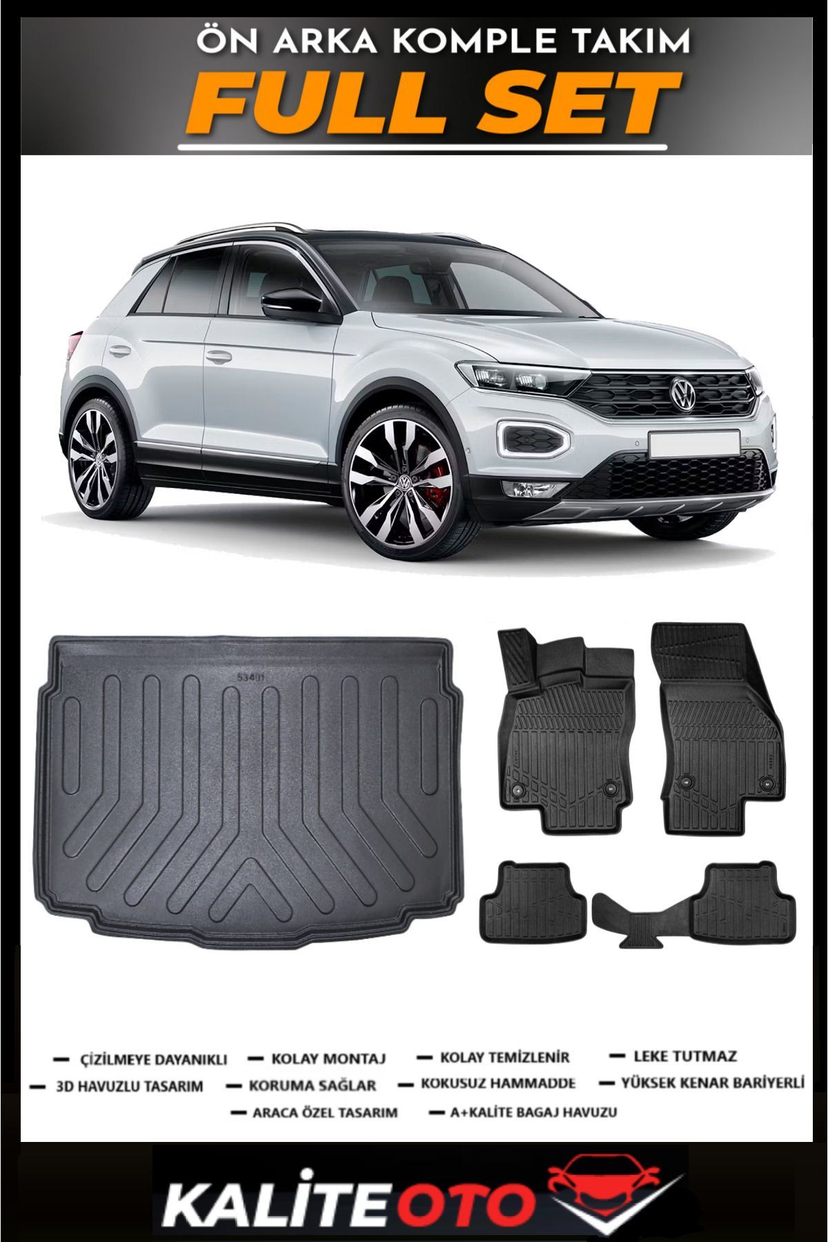 Volkswagen T-Roc Alt Bagaj Havuzu+4.5D Havuzlu Paspas Seti 2020 Model