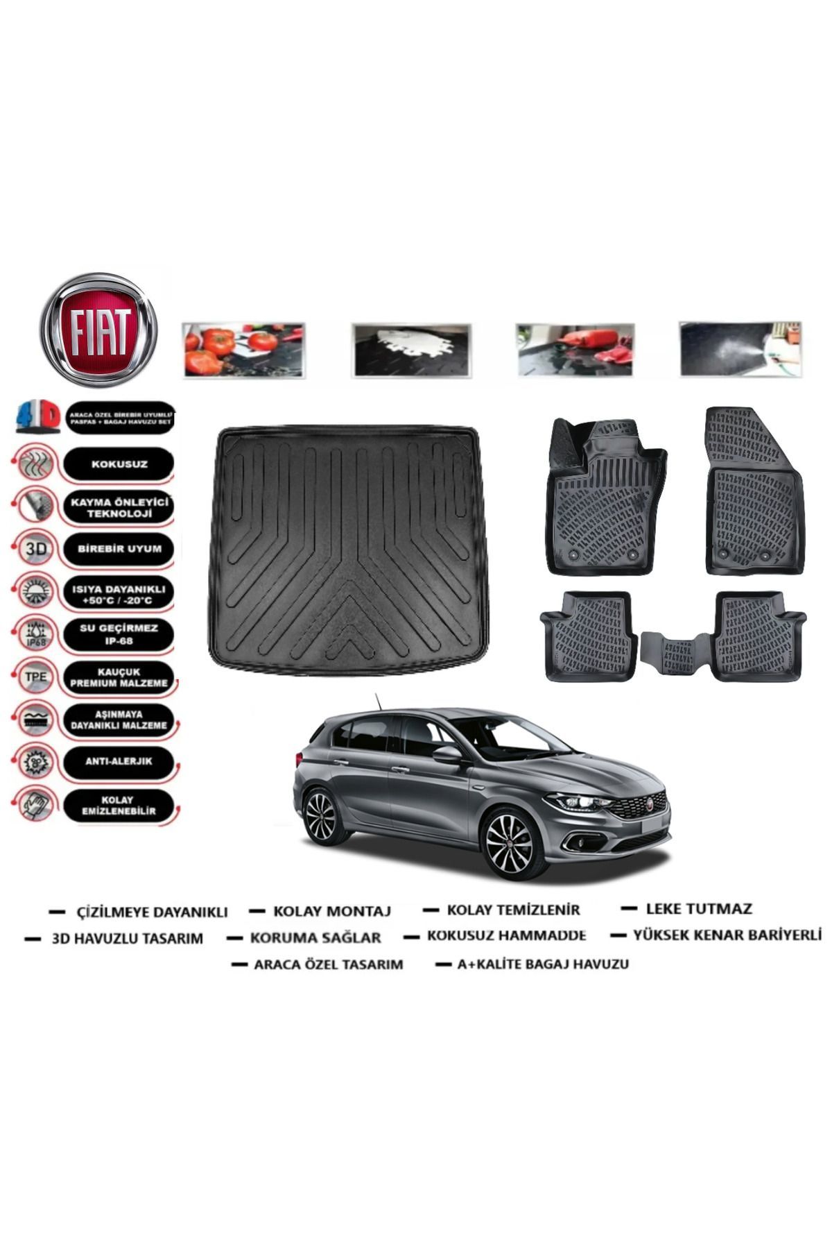 Fiat Egea HB 2020 Model Tamir Kitli Bagaj Havuzu Araca Özel Paspas Takımı Flex