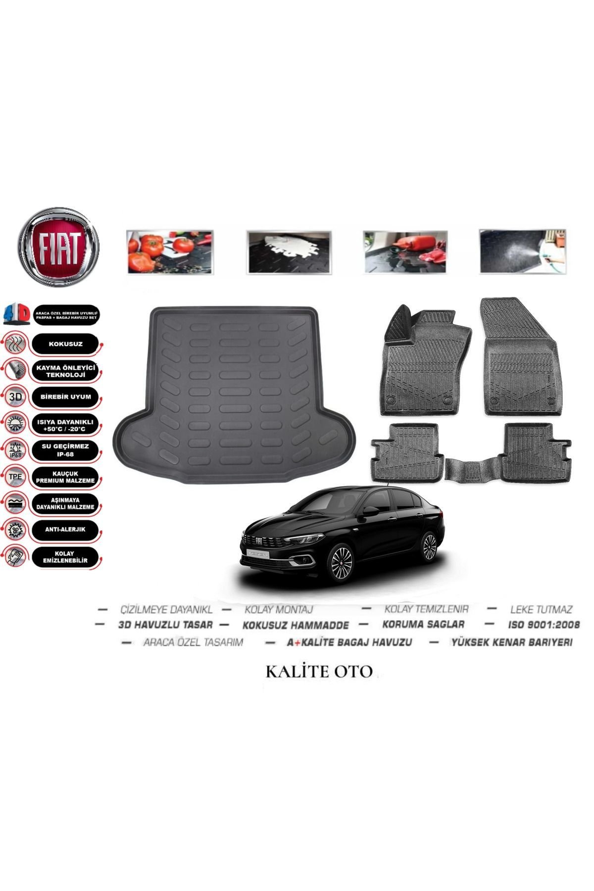 Fiat Egea Sedan 2019 Model 3D Bagaj Havuzu+4D Havuzlu Paspas Seti