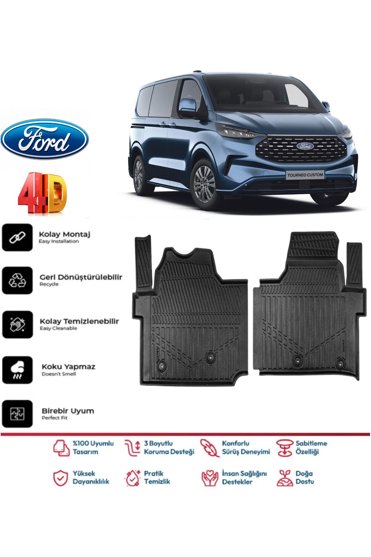 Ford Tourneo Custom 2024 Model 4D Havuzlu Paspas