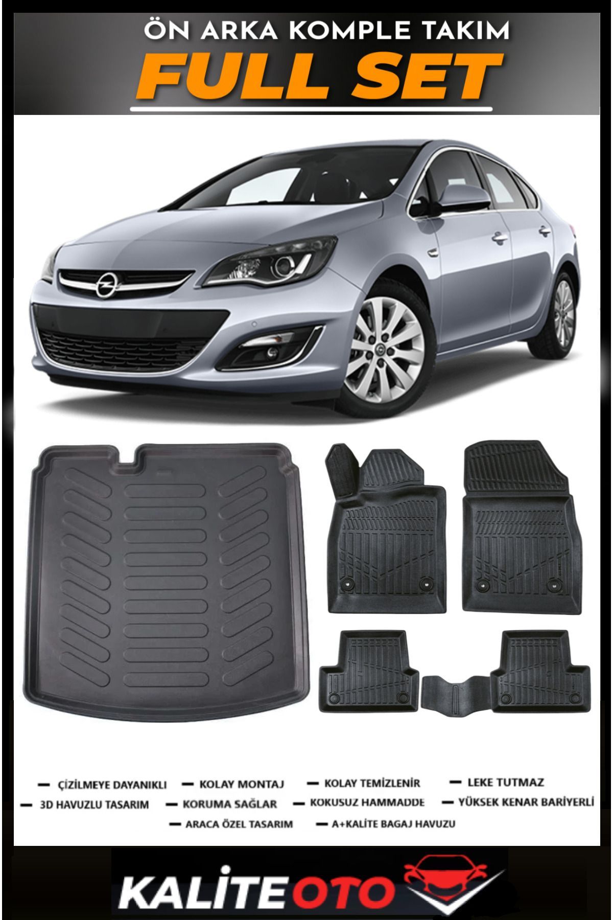 Opel Astra J Sedan Bagaj Havuzu+4.5D Havuzlu Paspas Seti 2010 Model