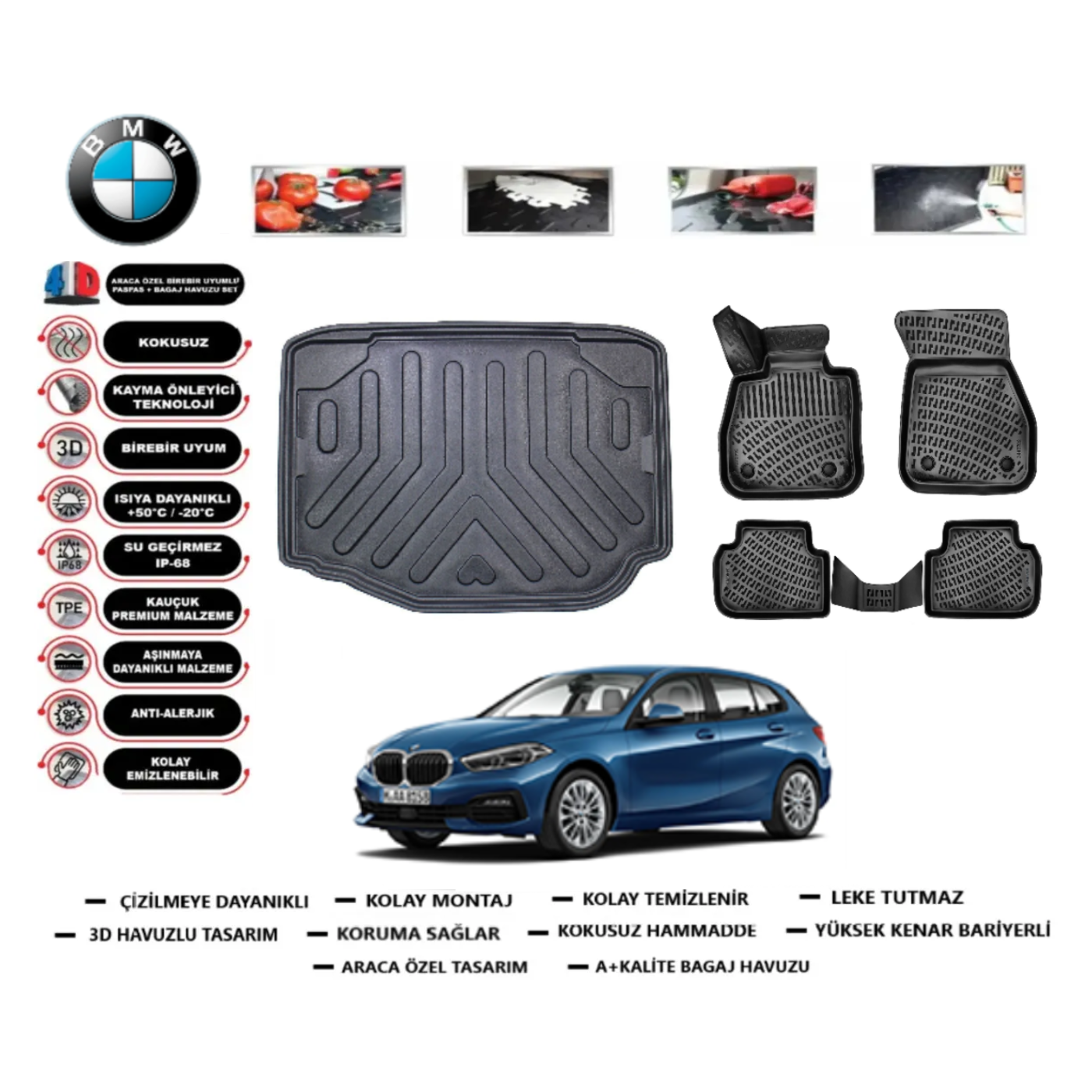 Bmw 1 Serisi F40 2018 Sonrası Alt Bagaj Havuzu+3D Araca Özel Havuzlu Paspas Takımı