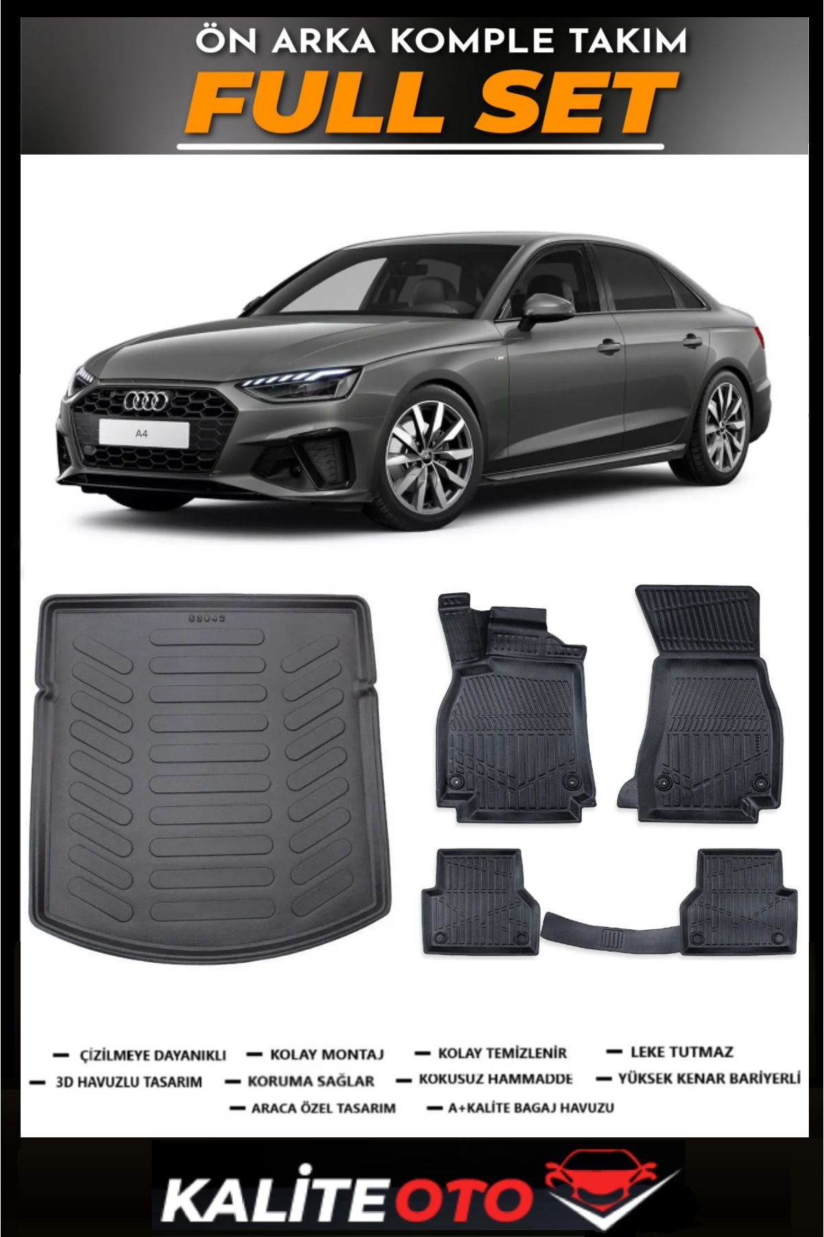 Audi A4 Bagaj Havuzu+4.5D Havuzlu Paspas Seti 2024 Model