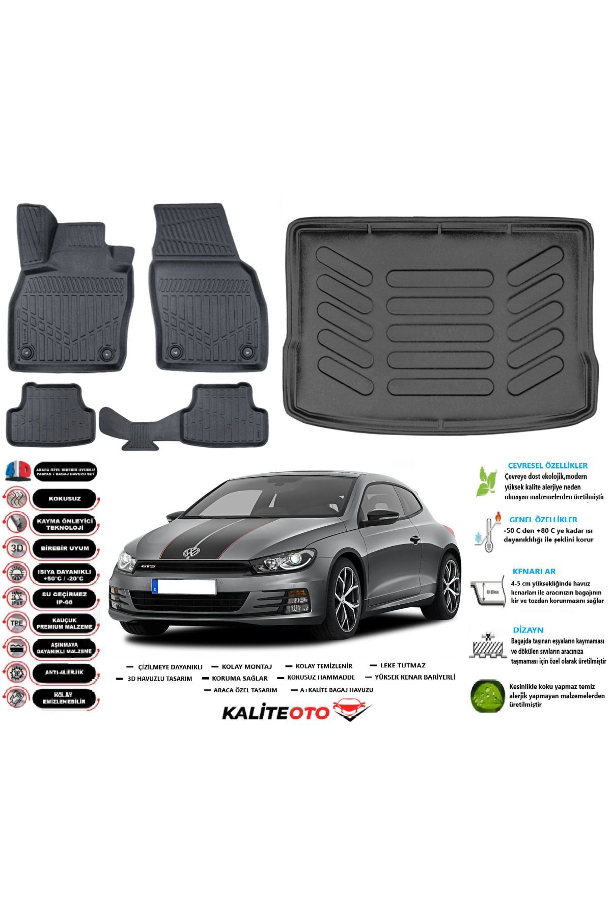 Volkswagen Scirocco 2012 Model Esnek Bagaj Havuzu Araca Özel Siyah Paspas Takımı