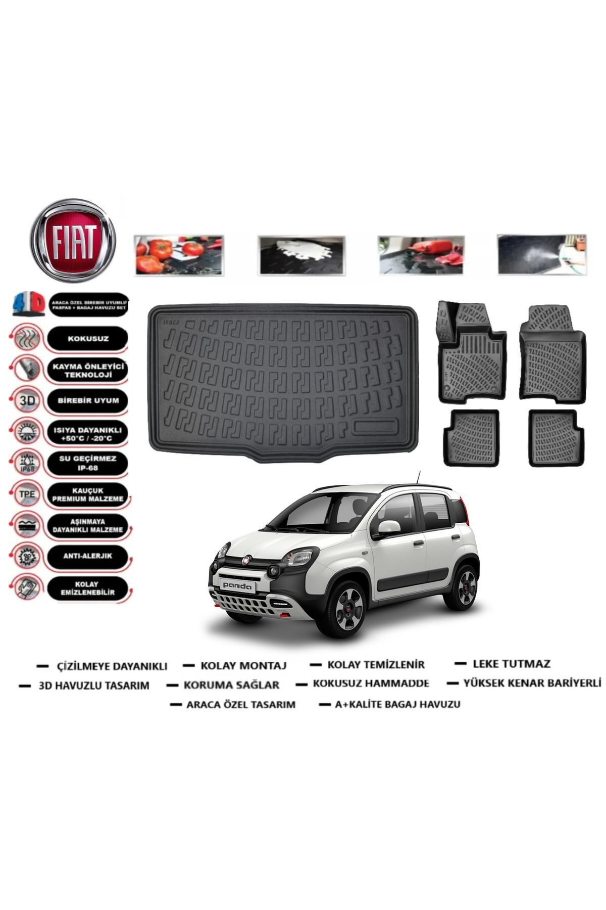 Fiat Panda Hibrit 2023 Model Bagaj Havuzu Araca Özel Paspas Takımı Prrox