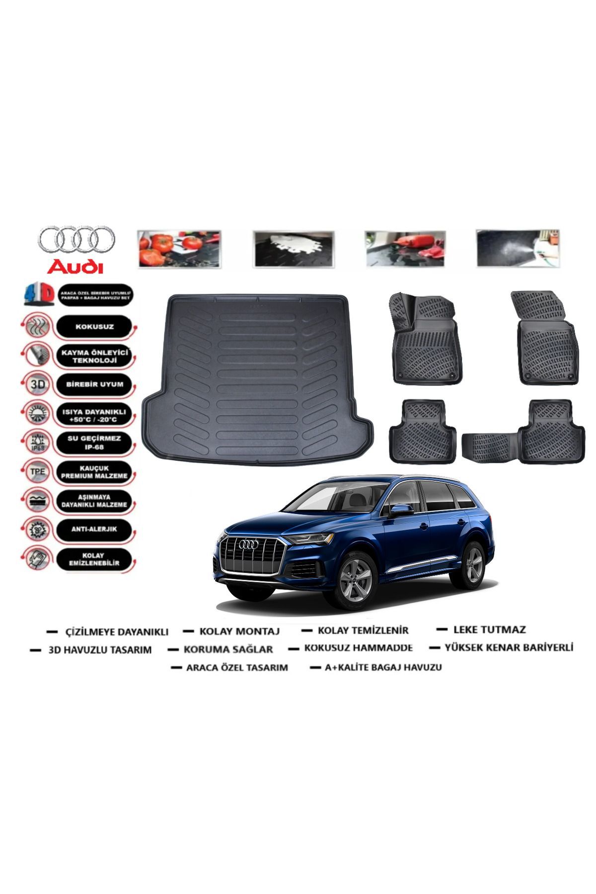 Audi Q7 2020 Model Bagaj Havuzu Araca Özel Paspas Takımı Flex