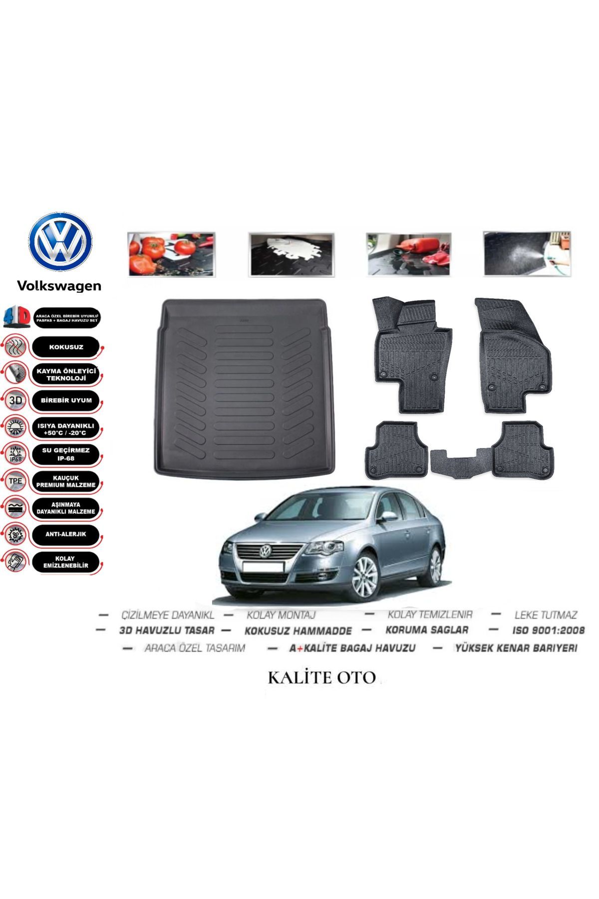Volkswagen Passat B6 2006 Model 3D Bagaj Havuzu+4D Havuzlu Paspas Seti