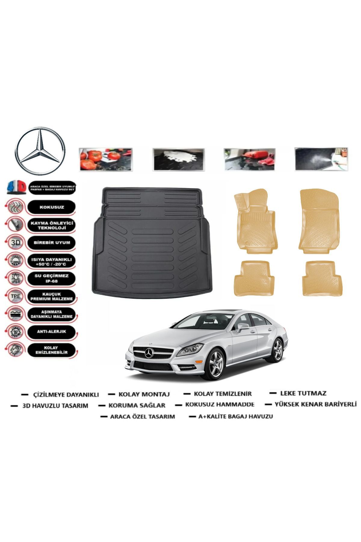 Mercedes CLS C218 2016 Model Bagaj Havuzu(paspası)+Araca Özel Bej Paspas Takımı Flex