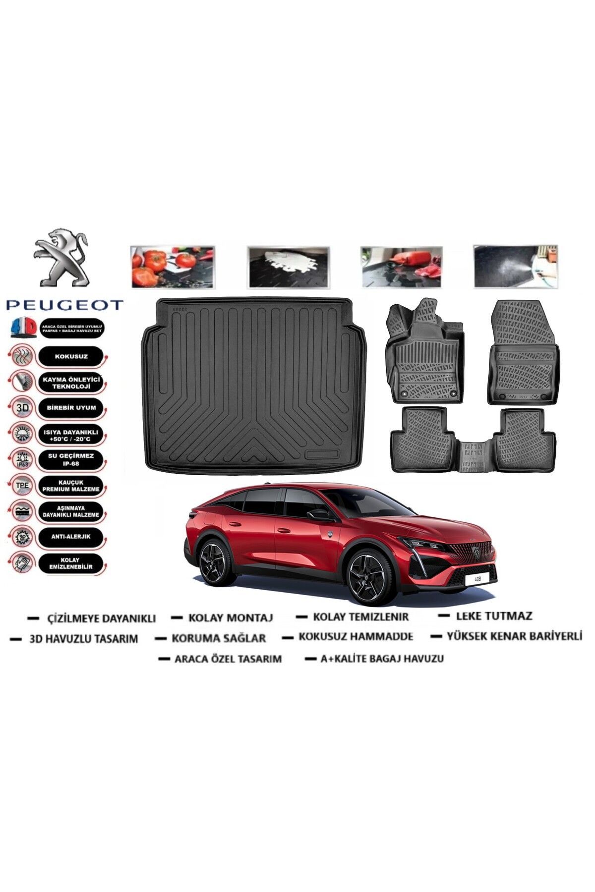 Peugeot 408 2024 Model Bagaj Havuzu Araca Özel Paspas Takımı Prrox