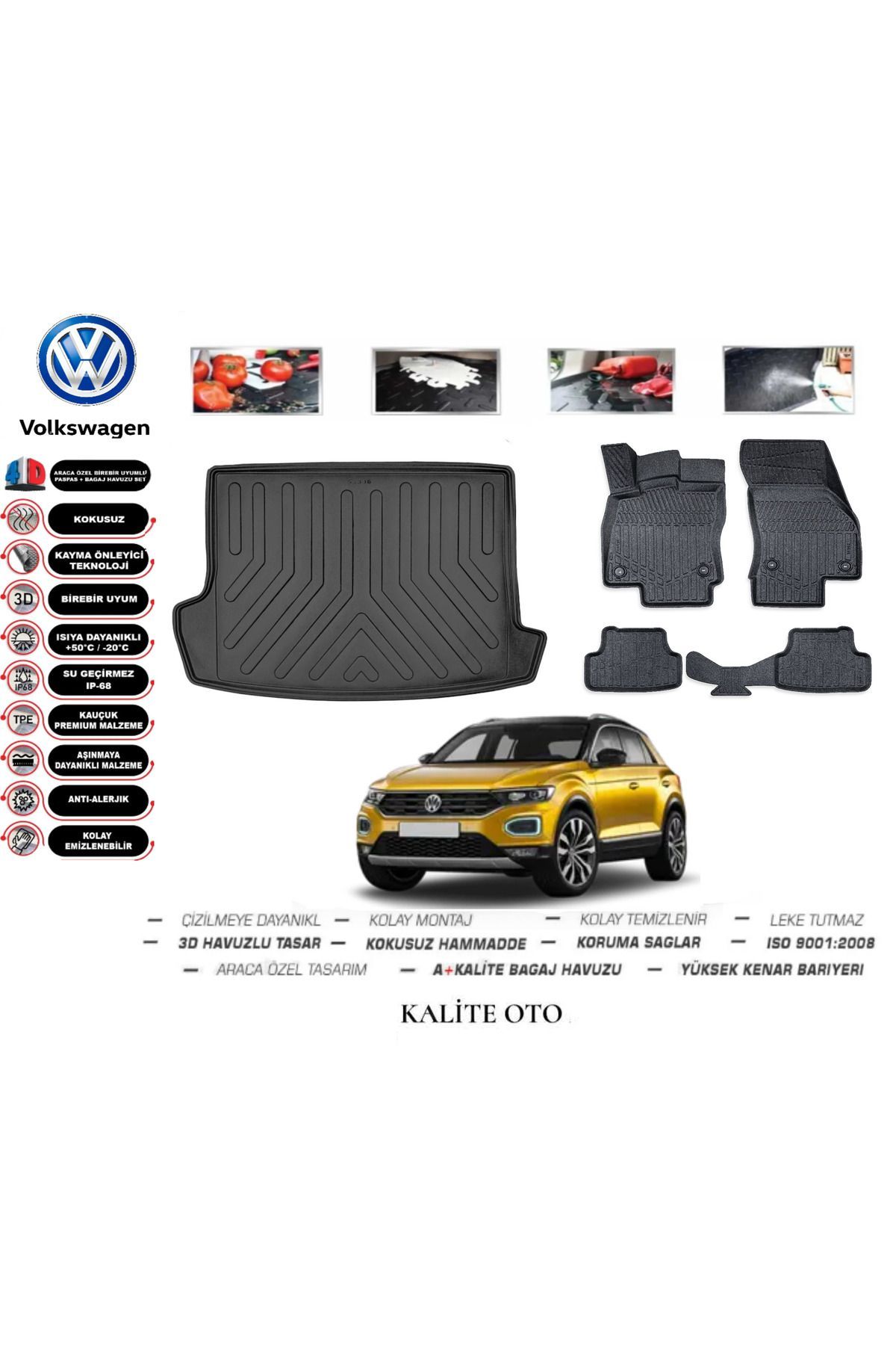 Volkswagen T-Roc 2019 Model 3D Bagaj Havuzu+4D Havuzlu Paspas Seti