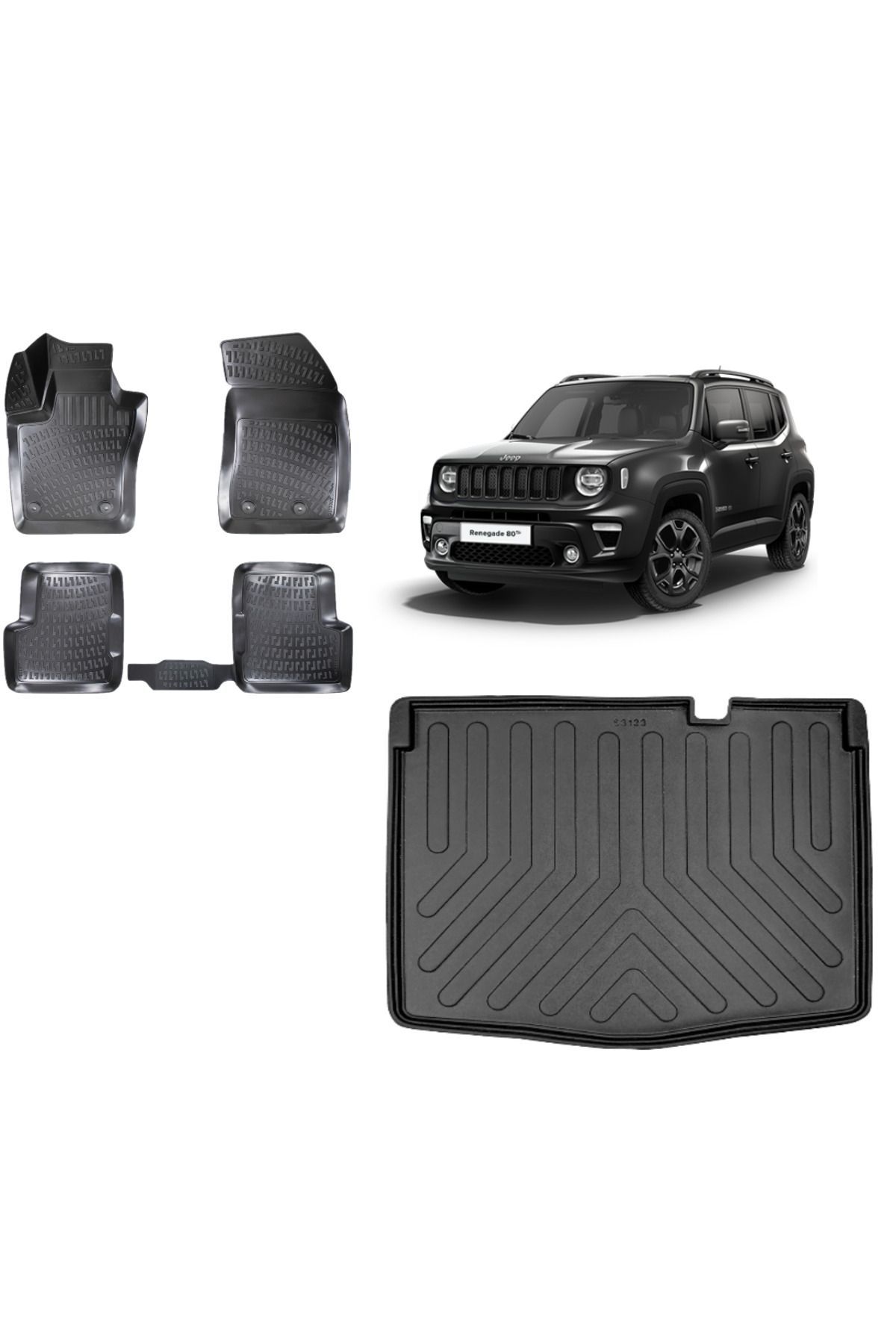 Jeep Renegade 2015 Model ALT KADEME Bagaj Havuzu+3D Havuzlu Araca Özel Paspas Takımı
