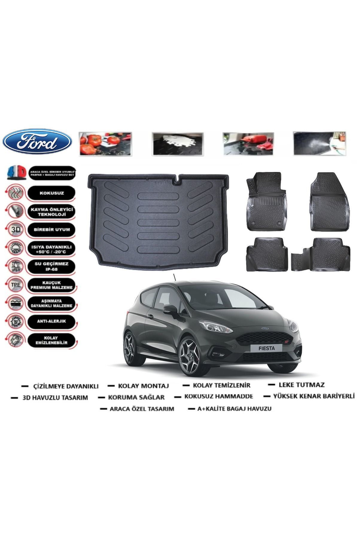 Ford Fiesta 2020 Model Bagaj Havuzu Araca Özel Paspas Takımı Prrox