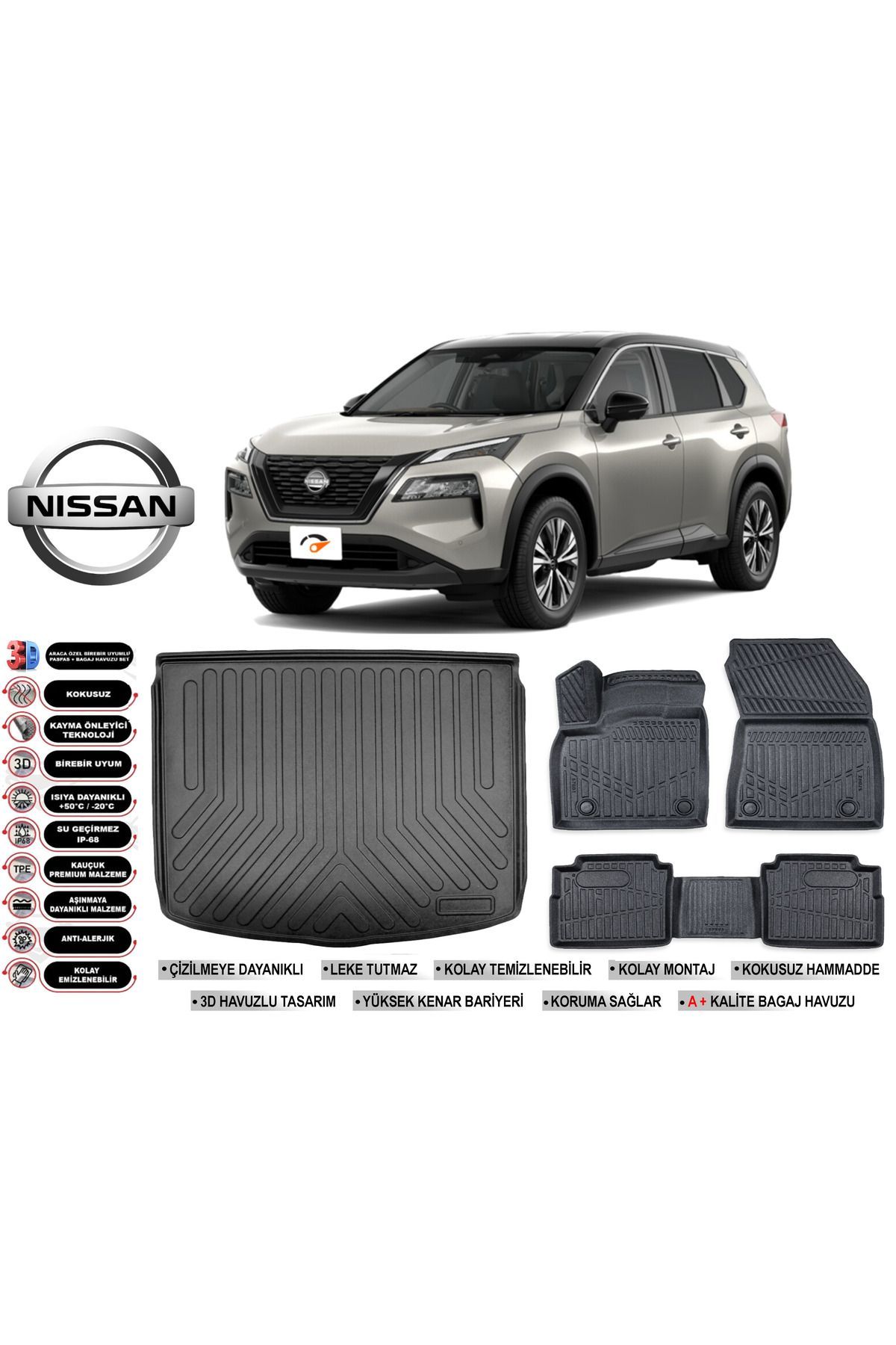Nissan X-Trail E-Power 2025 Model Bagaj Havuzu Araca Özel Siyah Havuzlu Paspas Takımı Sett