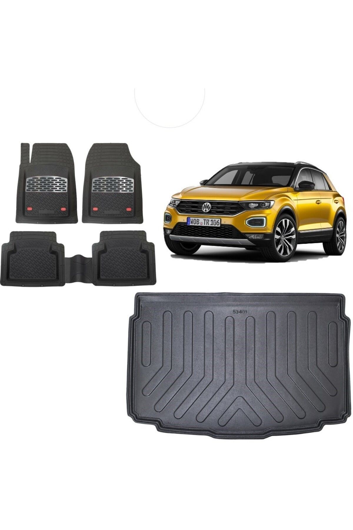 Volkswagen T-Roc 2018 Model Alt Kademe 3D Bagaj Havuzu+3D Havuzlu Safirr Gri Kromlu Paspas